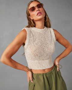 Gianni Sleeveless Sweater Knit Tank - Cream - SALE sold by Vici