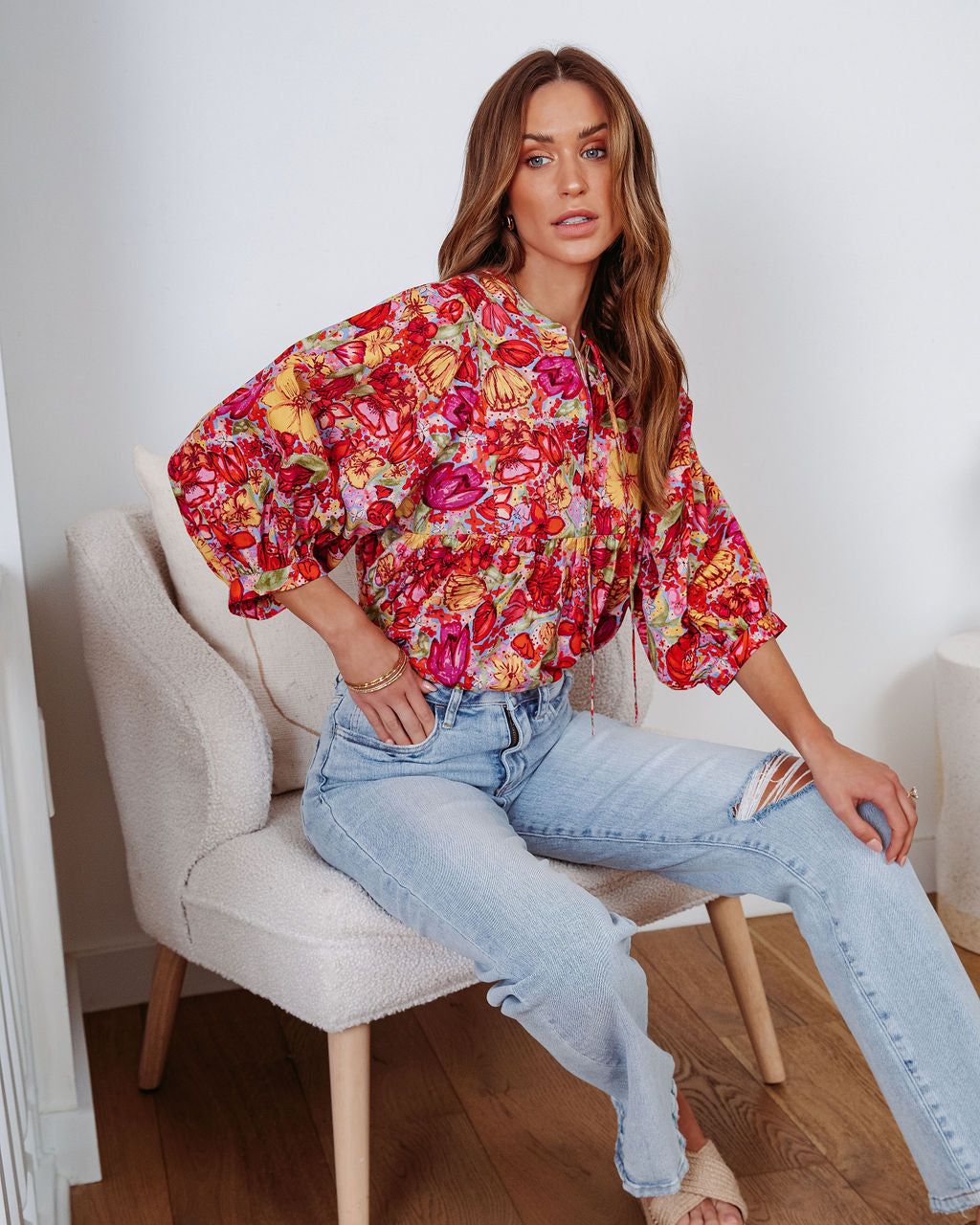 Pandora Floral Puff Sleeve Babydoll Top - FINAL SALE sold by Vici product image thumbnail 6