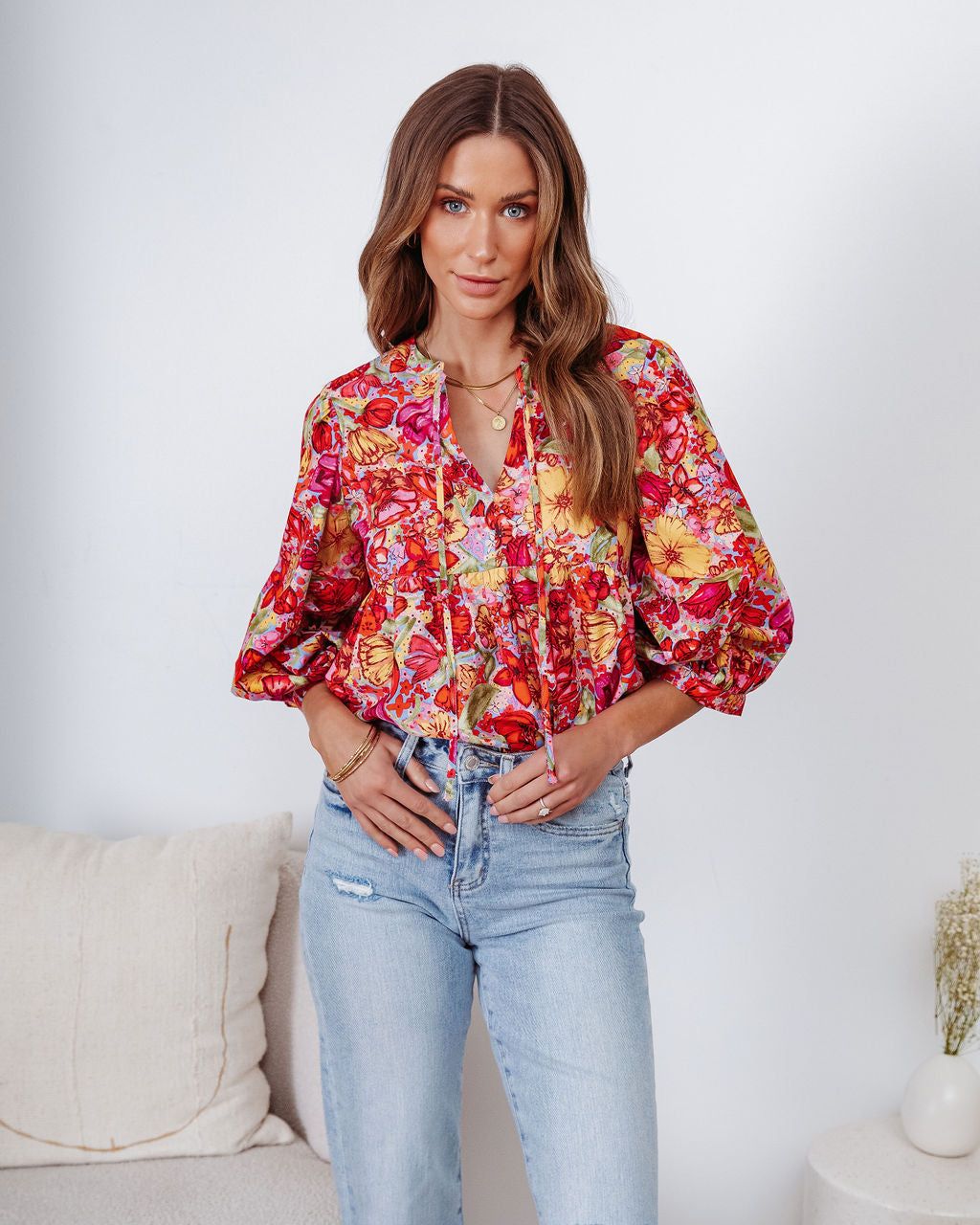 Pandora Floral Puff Sleeve Babydoll Top - FINAL SALE sold by Vici product image thumbnail 2