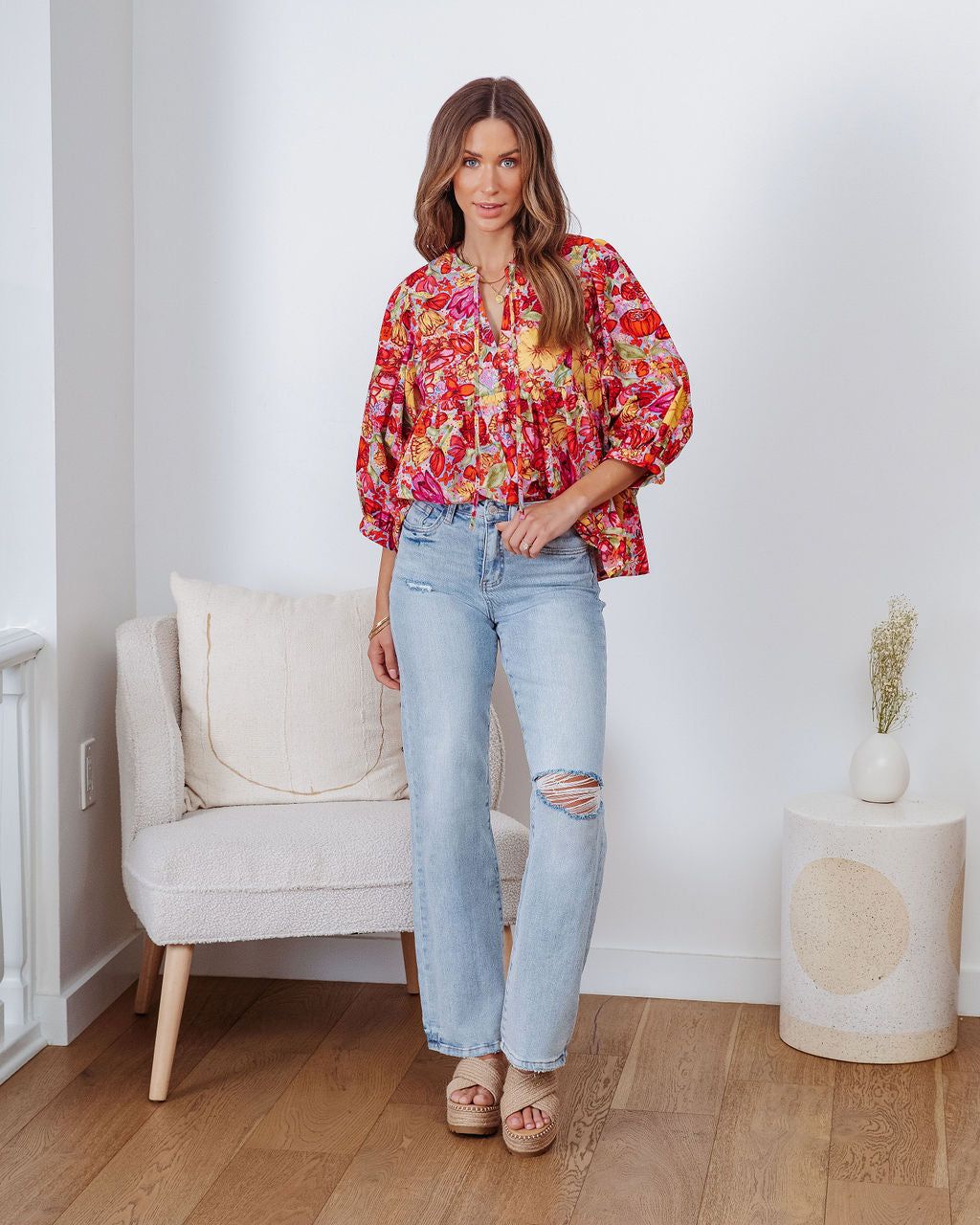 Pandora Floral Puff Sleeve Babydoll Top - FINAL SALE sold by Vici product image thumbnail 3