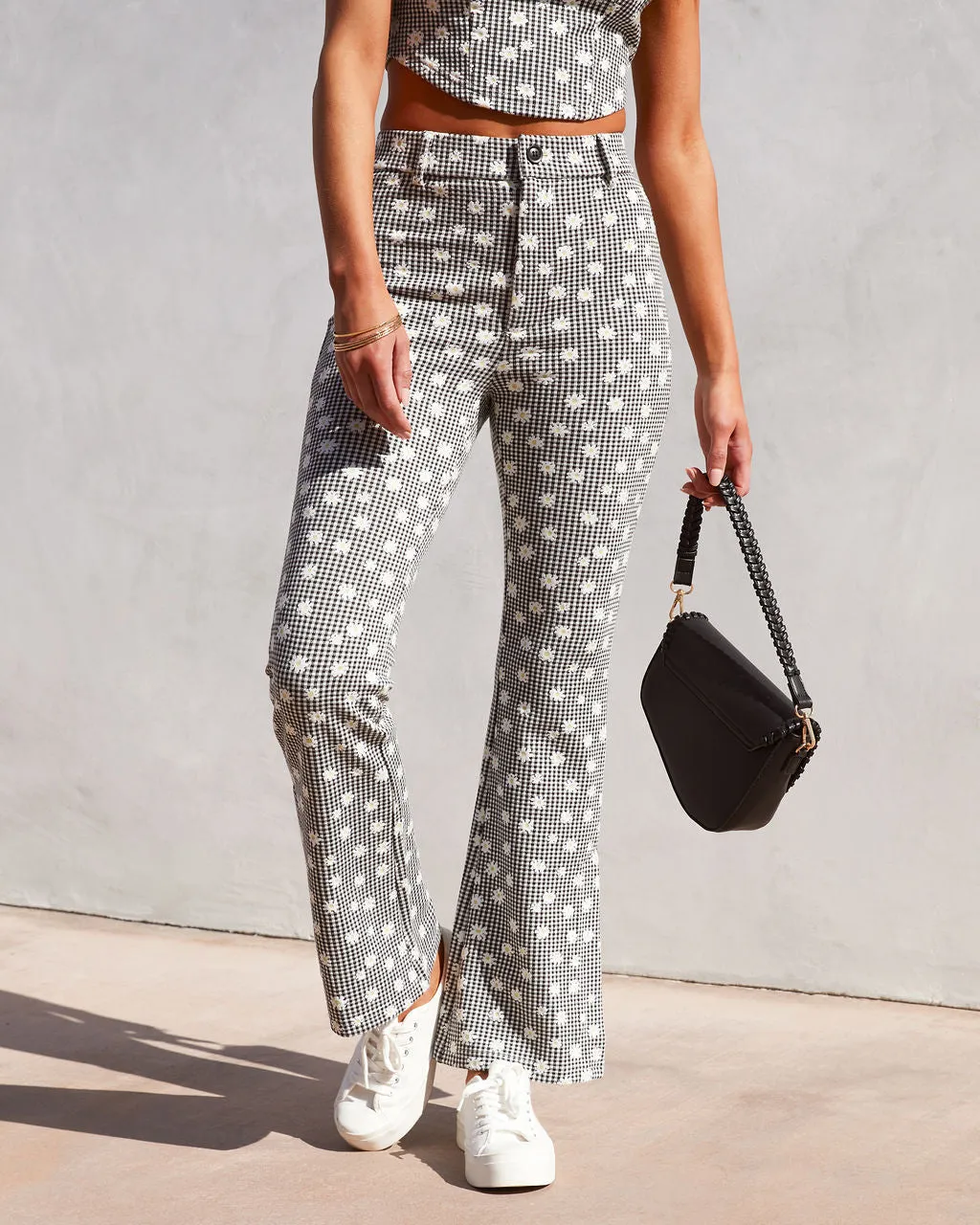 All About Spring Daisy Gingham Split Hem Pants sold by Vici