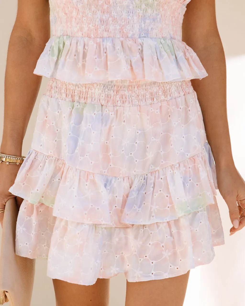 Cotton Candy Skies Smocked Eyelet Tiered Skort sold by Vici product image thumbnail 2