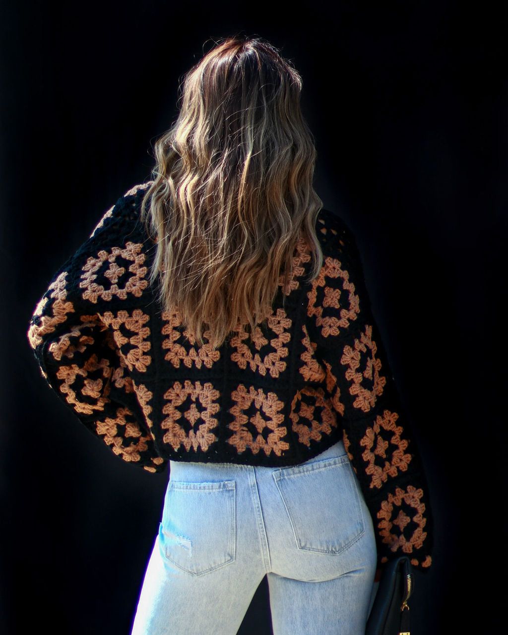 Tracee Abstract Crochet Cardigan - Black/Camel sold by Vici product image thumbnail 4