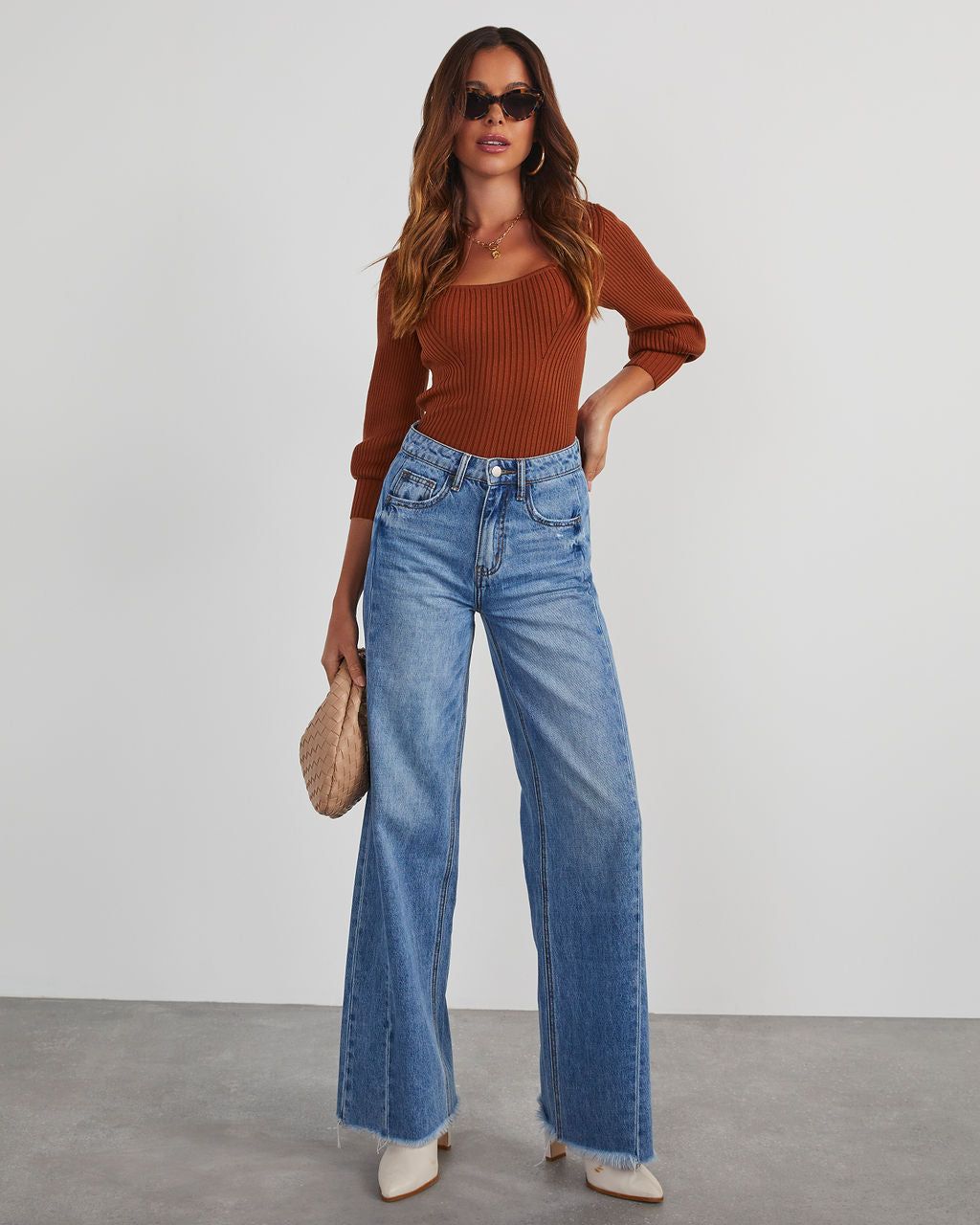 Keller Balloon Sleeve Ribbed Sweater - Brown sold by Vici product image thumbnail 6