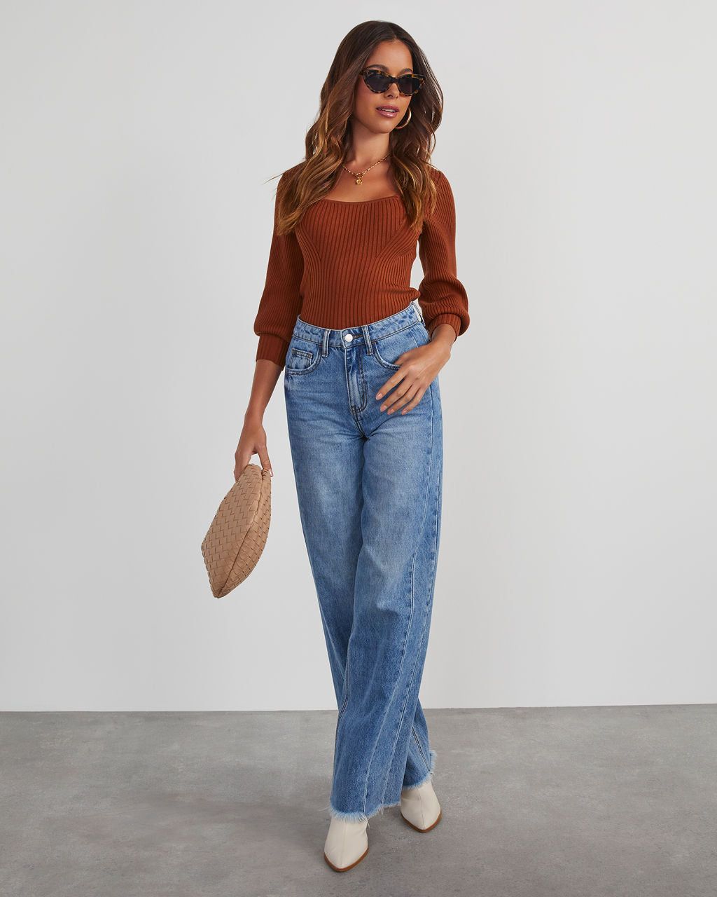 Keller Balloon Sleeve Ribbed Sweater - Brown sold by Vici product image thumbnail 5