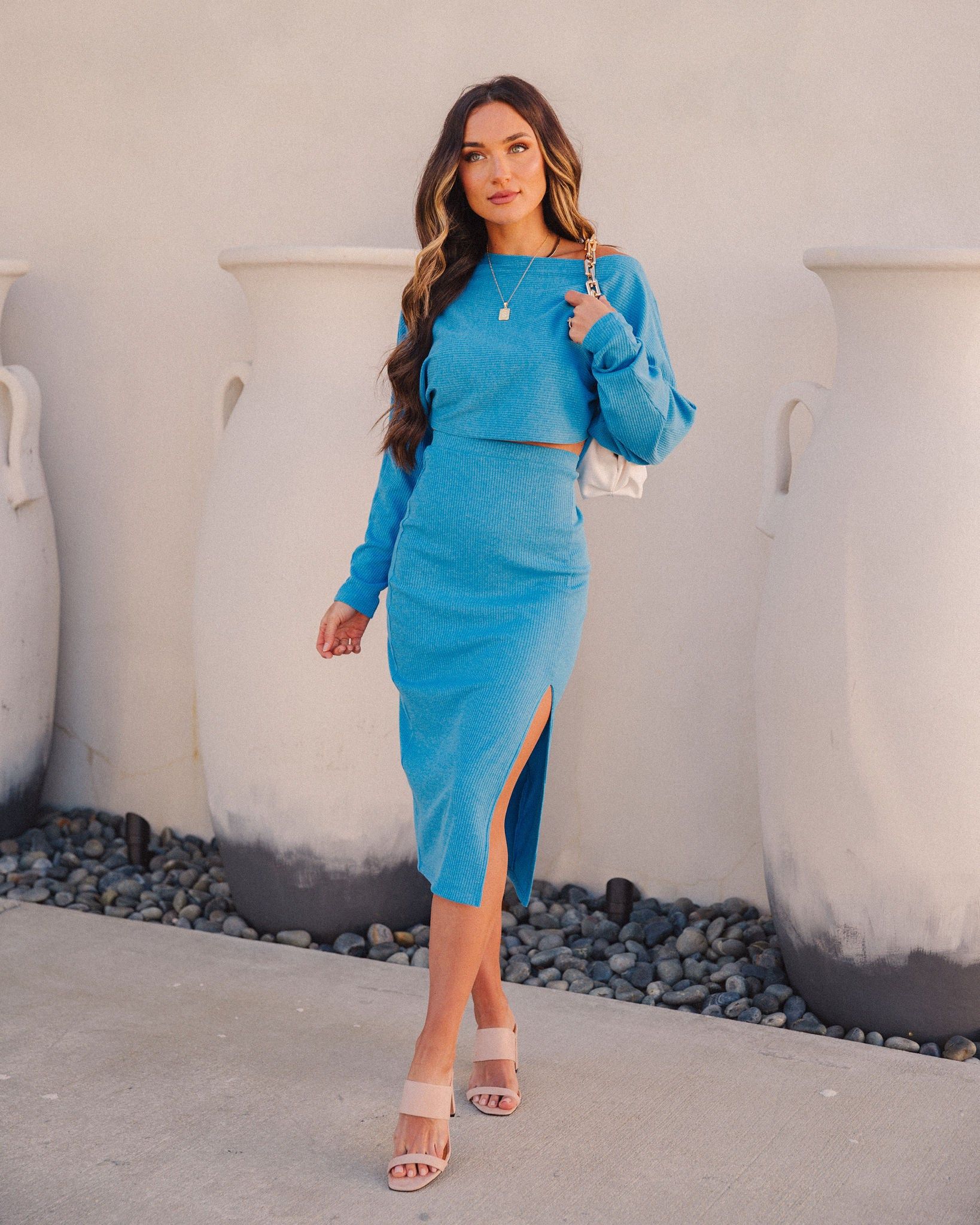 Mind, Body, Soul Ribbed Knit Midi Skirt - Electric Blue - FINAL SALE sold by Vici