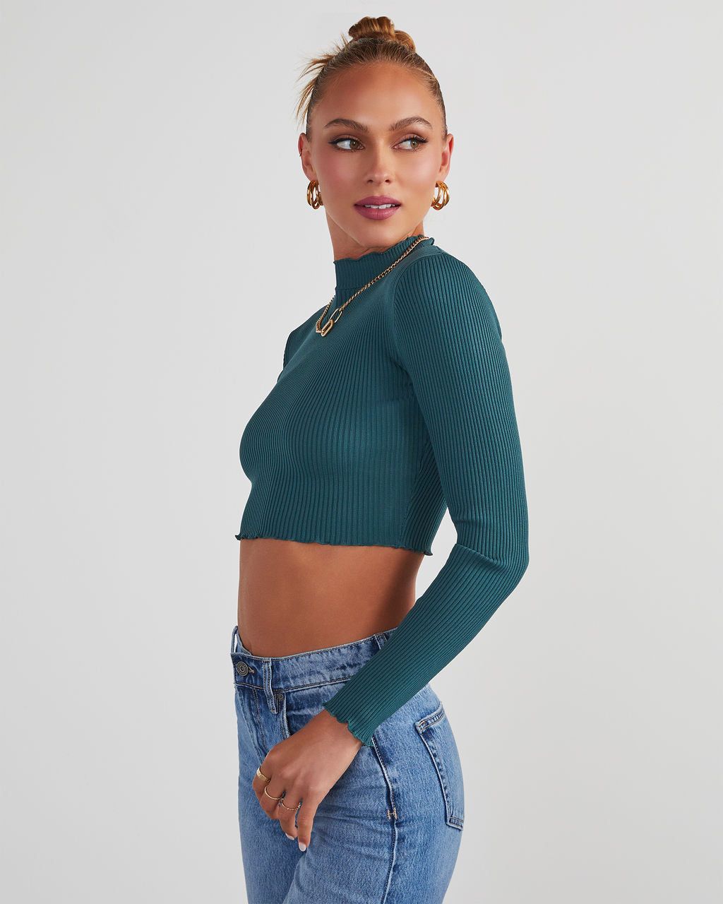 Ramonda Ribbed Knit Long Sleeve Top - Dark Green sold by Vici product image thumbnail 3