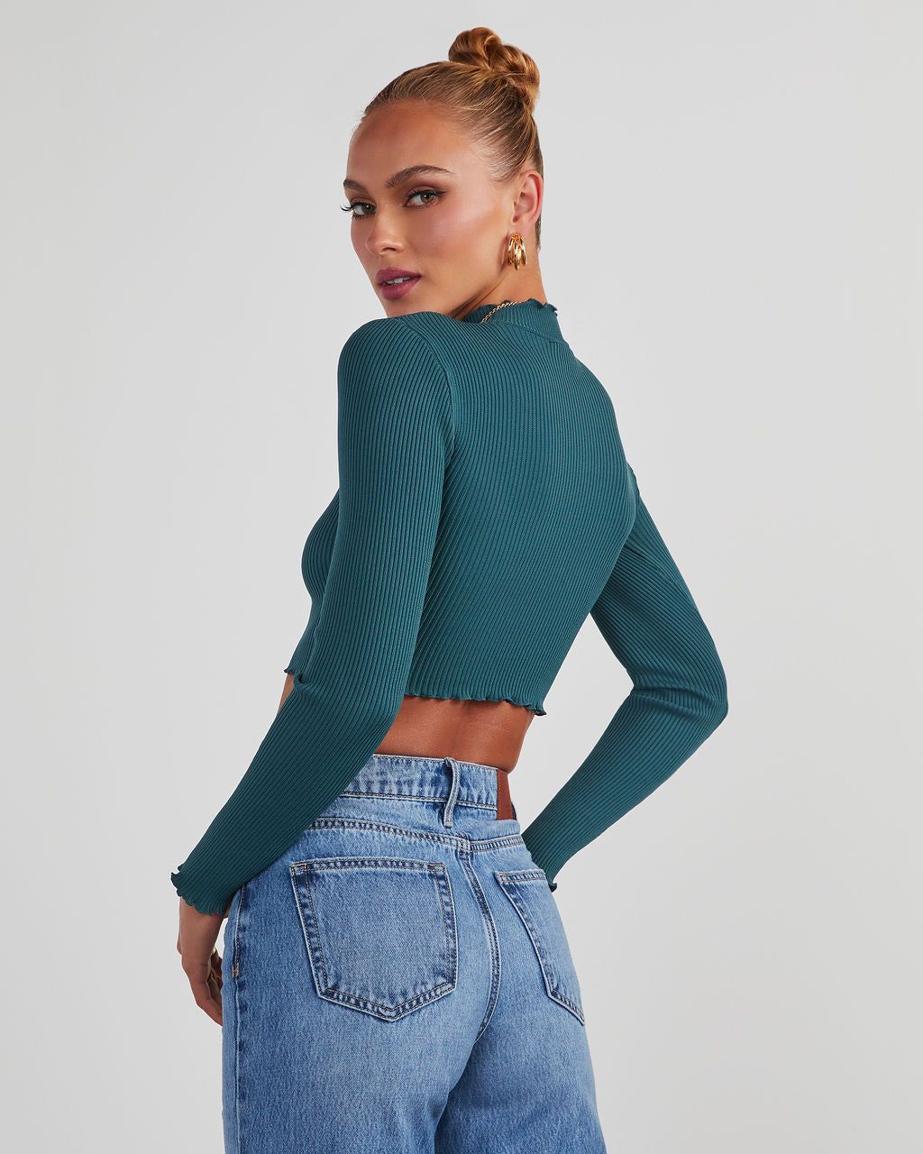Ramonda Ribbed Knit Long Sleeve Top - Dark Green sold by Vici product image thumbnail 4