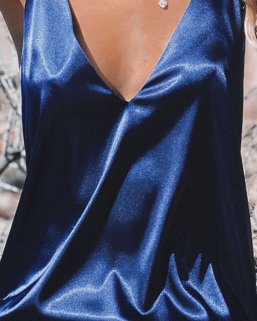 Opal Satin Slit Maxi Dress - Navy - FINAL SALE sold by Vici product image thumbnail 4