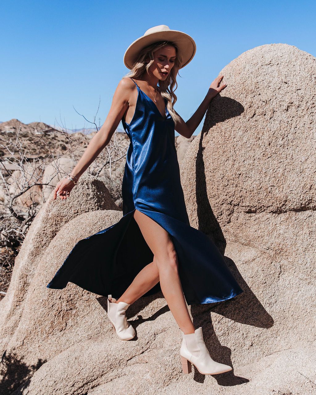 Opal Satin Slit Maxi Dress - Navy - FINAL SALE sold by Vici product image thumbnail 9