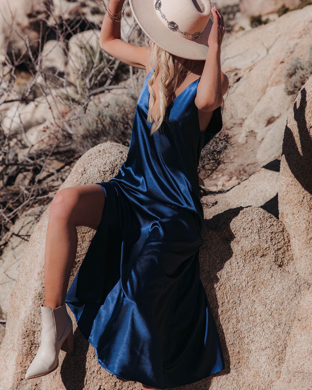 Opal Satin Slit Maxi Dress - Navy - FINAL SALE sold by Vici product image thumbnail 3