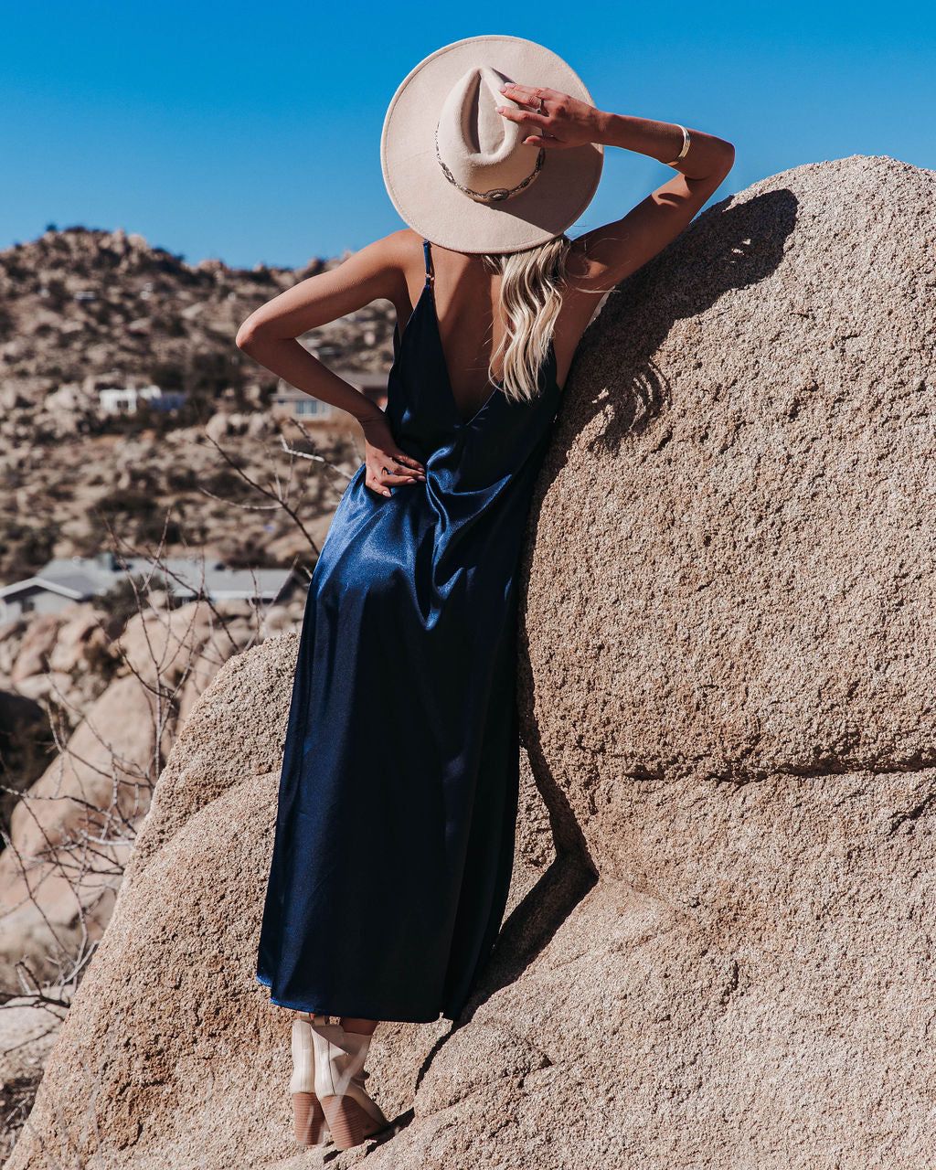 Opal Satin Slit Maxi Dress - Navy - FINAL SALE sold by Vici product image thumbnail 2