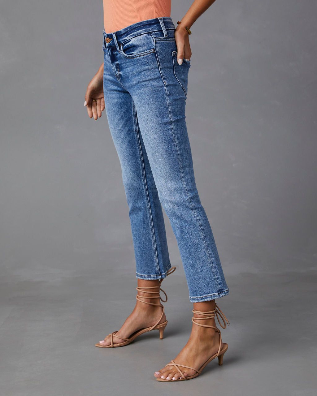 May Mid Rise Cropped Flare Jeans - Medium Wash - SALE sold by Vici