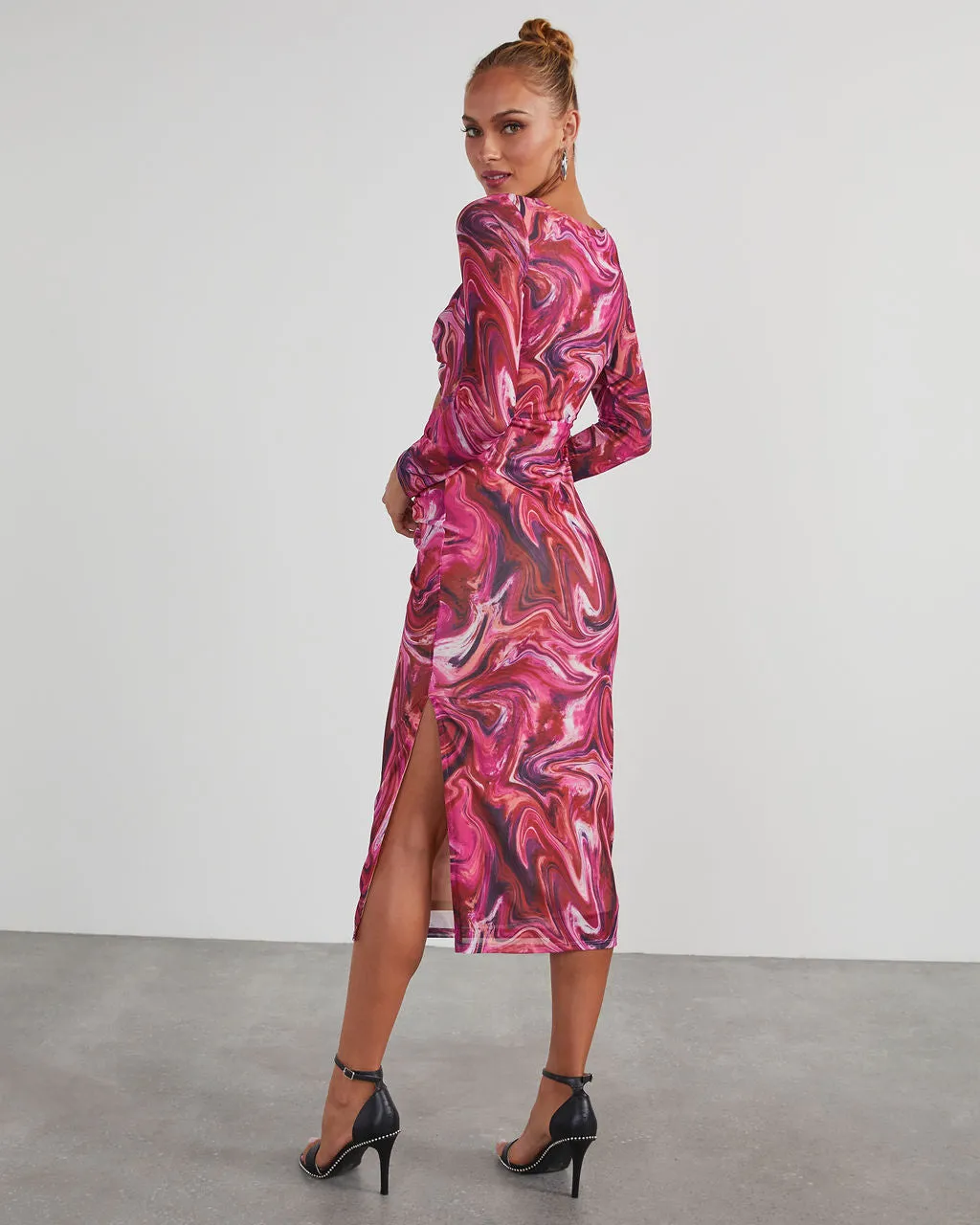 Kismet Printed Mesh Cutout Midi Dress sold by Vici product image thumbnail 4