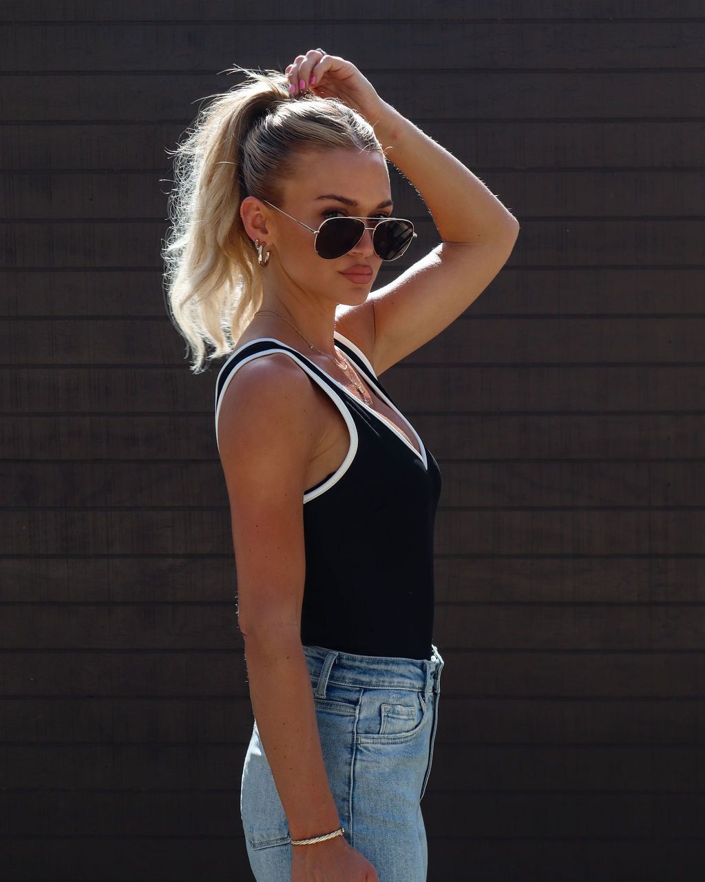 Roz Ribbed Bodysuit - Black/White sold by Vici product image thumbnail 5