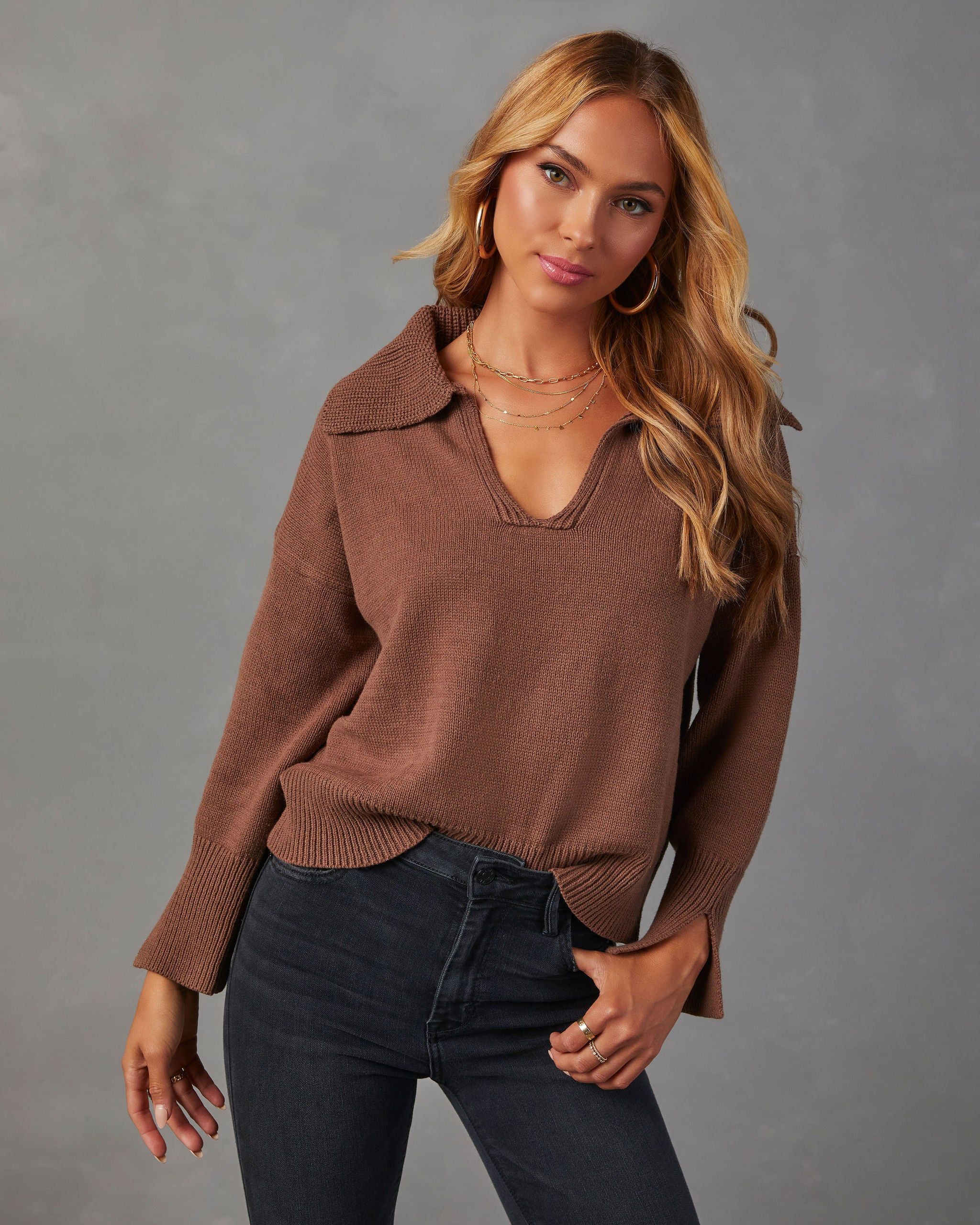 Avaleigh Collared Pullover Sweater - Mocha sold by Vici product image thumbnail 2