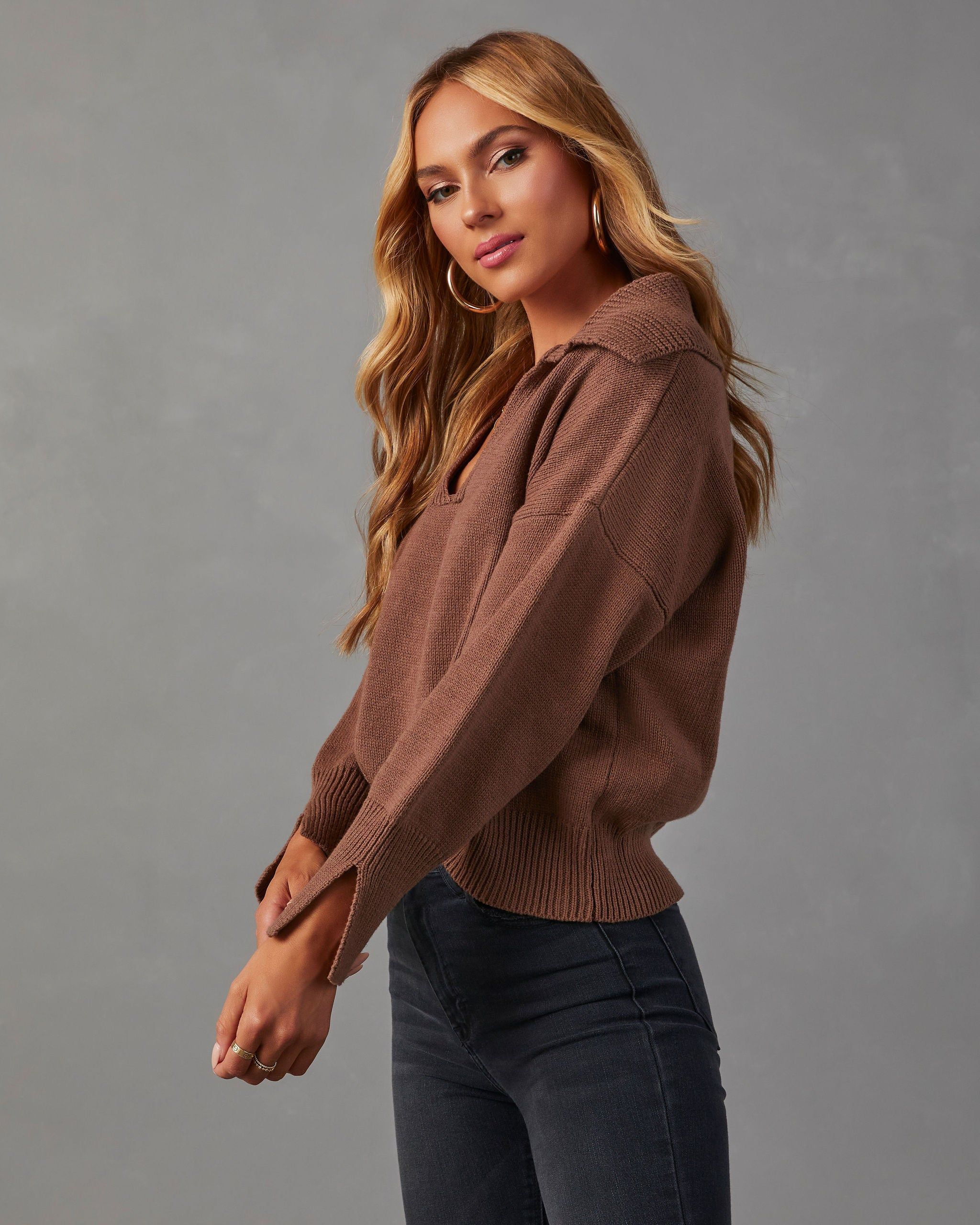Avaleigh Collared Pullover Sweater - Mocha sold by Vici product image thumbnail 3