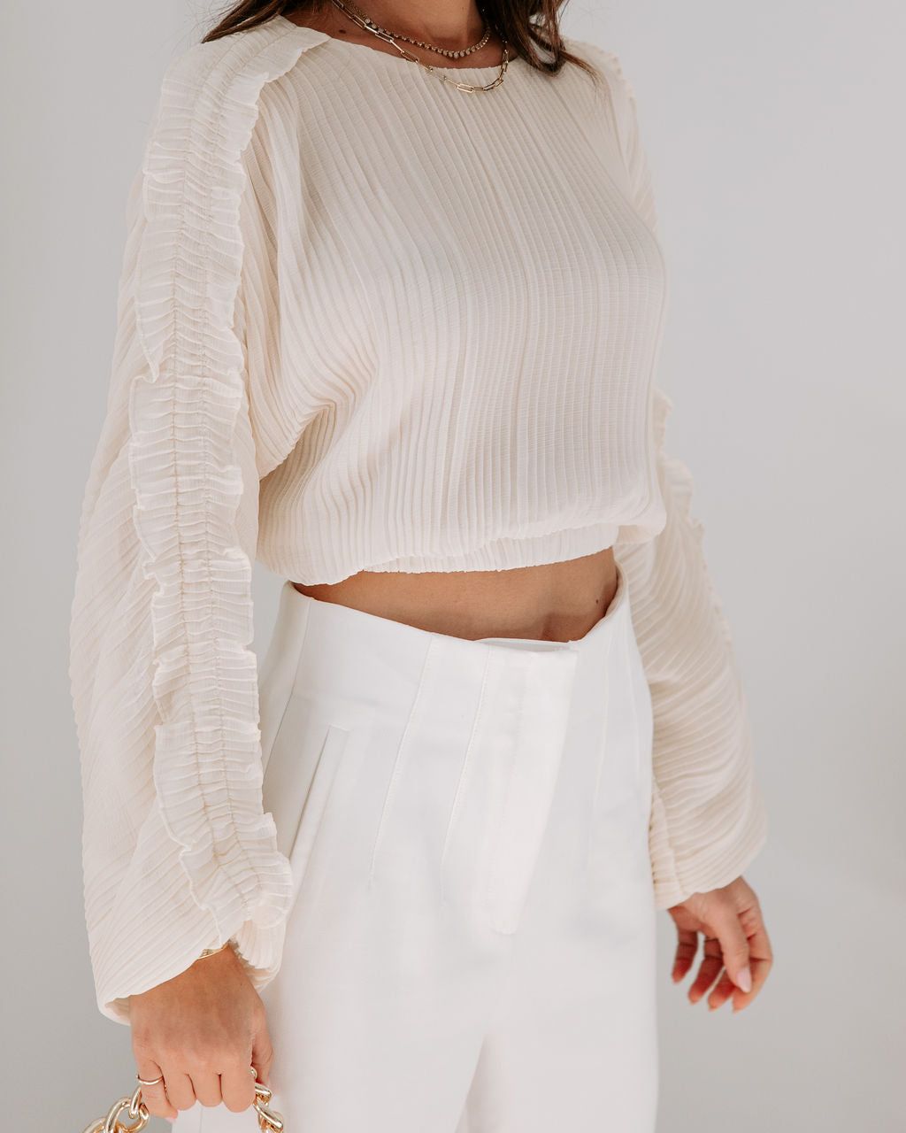 Caitlin Plisse Chiffon Top - Cream - FINAL SALE sold by Vici product image thumbnail 2