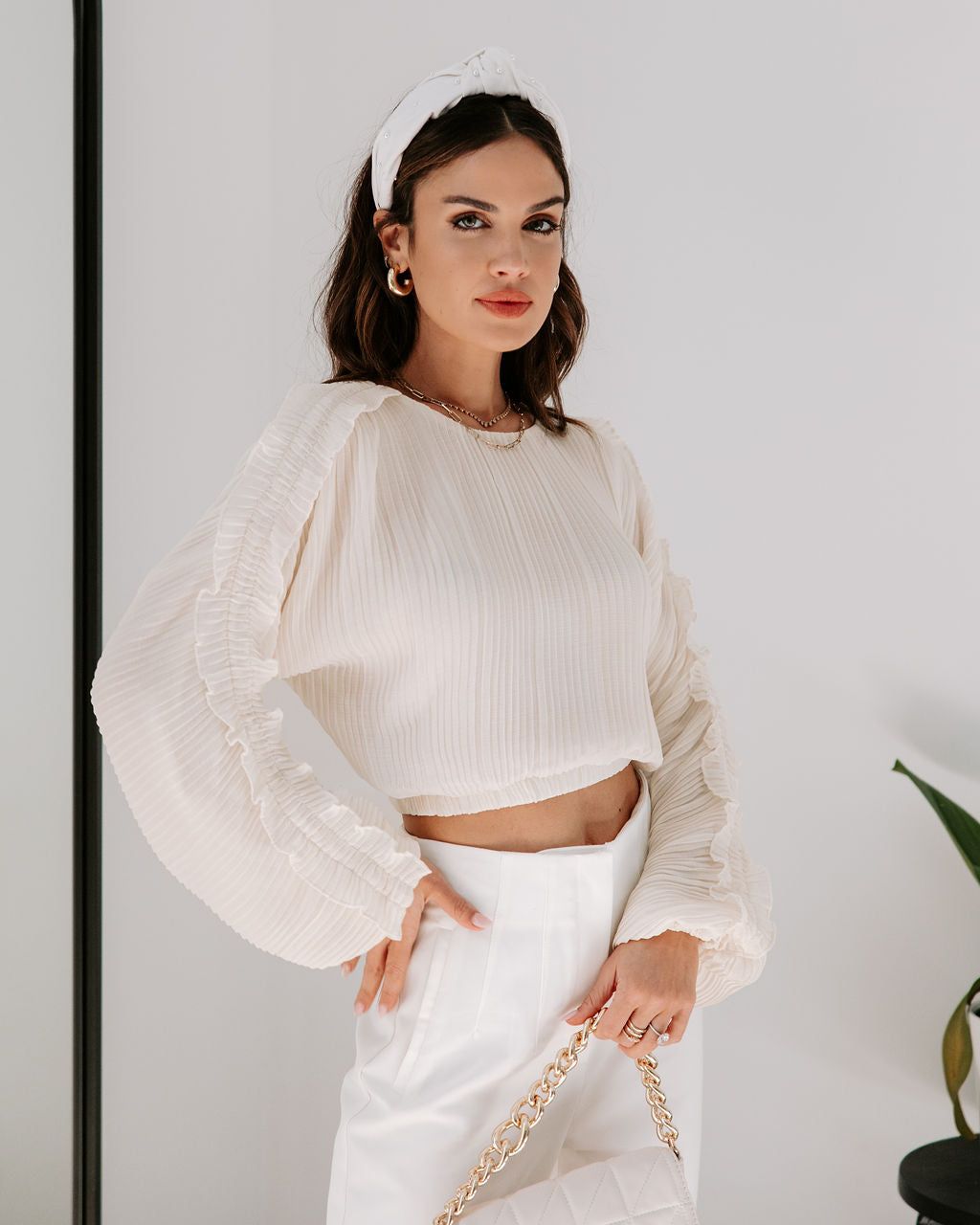 Caitlin Plisse Chiffon Top - Cream - FINAL SALE sold by Vici product image thumbnail 6