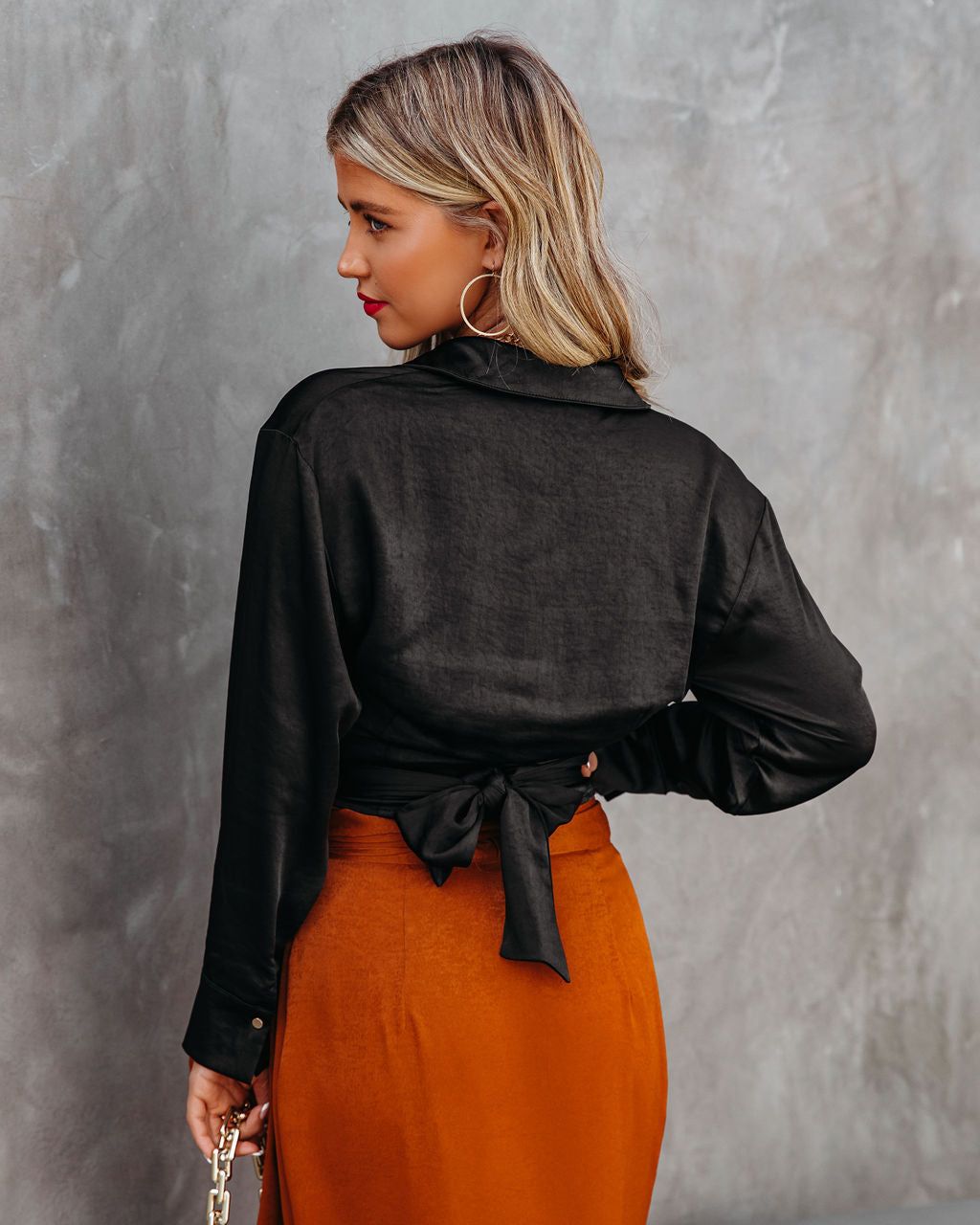 Best Bet Satin Collared Tie Blouse sold by Vici