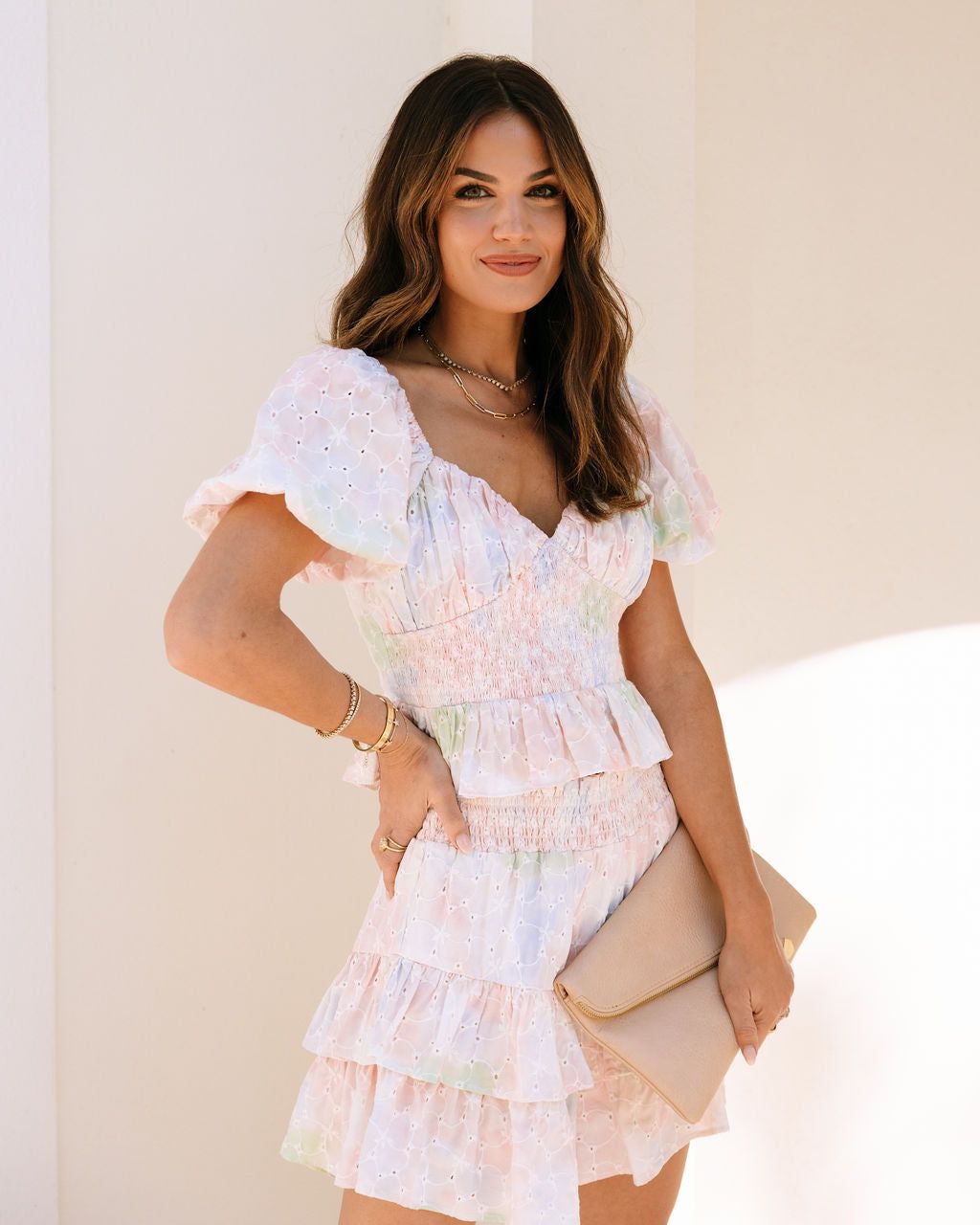 Cotton Candy Skies Smocked Eyelet Puff Sleeve Top - Multi - FINAL SALE sold by Vici product image thumbnail 7