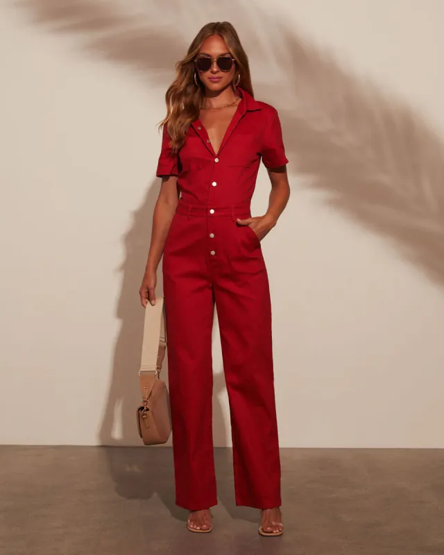 Amirah Button Down Pocketed Jumpsuit sold by Vici