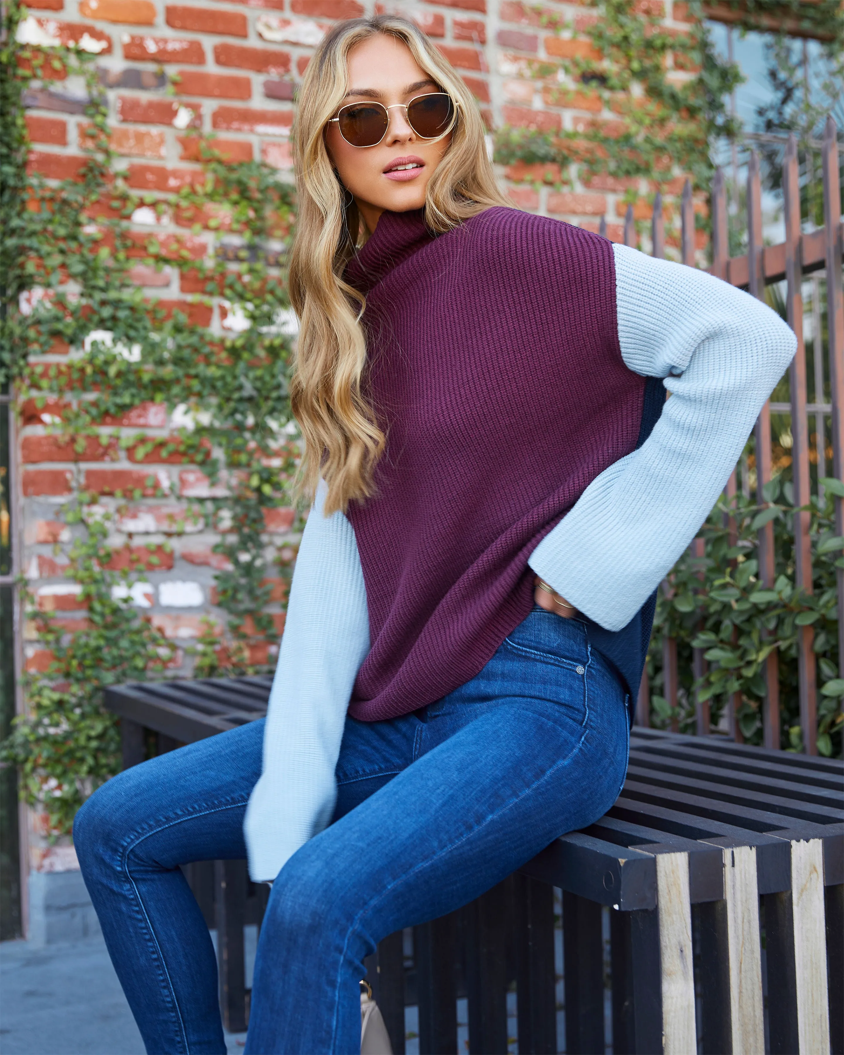 Joyous Occasion Colorblock Turtleneck Sweater sold by Vici