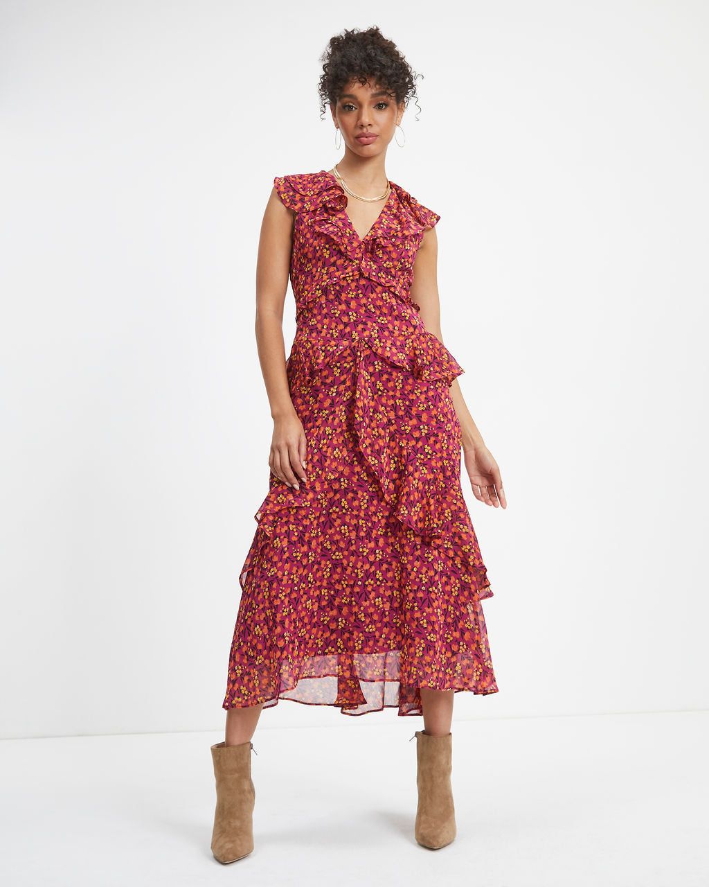 Autumn Wishes Floral Tiered Midi Dress sold by Vici product image thumbnail 5
