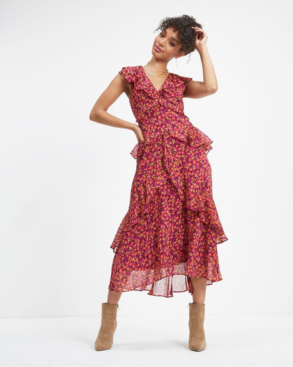 Autumn Wishes Floral Tiered Midi Dress sold by Vici product image thumbnail 3
