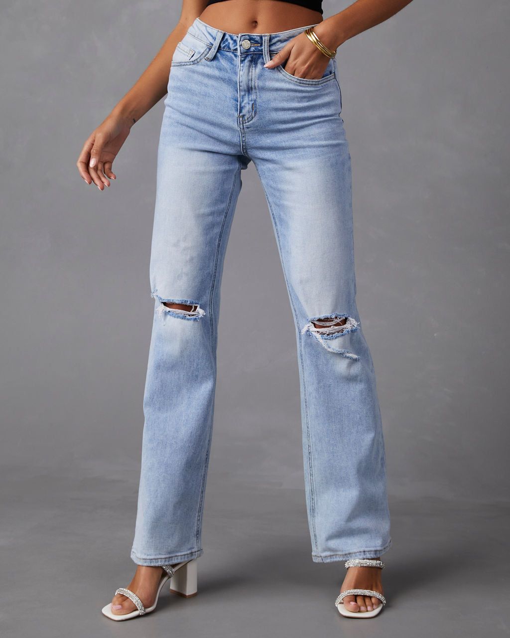 Marlina Distressed High Rise Wide Leg Jeans sold by Vici product image thumbnail 2