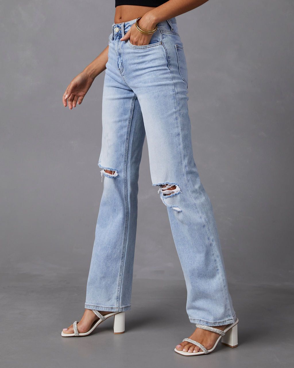 Marlina Distressed High Rise Wide Leg Jeans sold by Vici product image thumbnail 4
