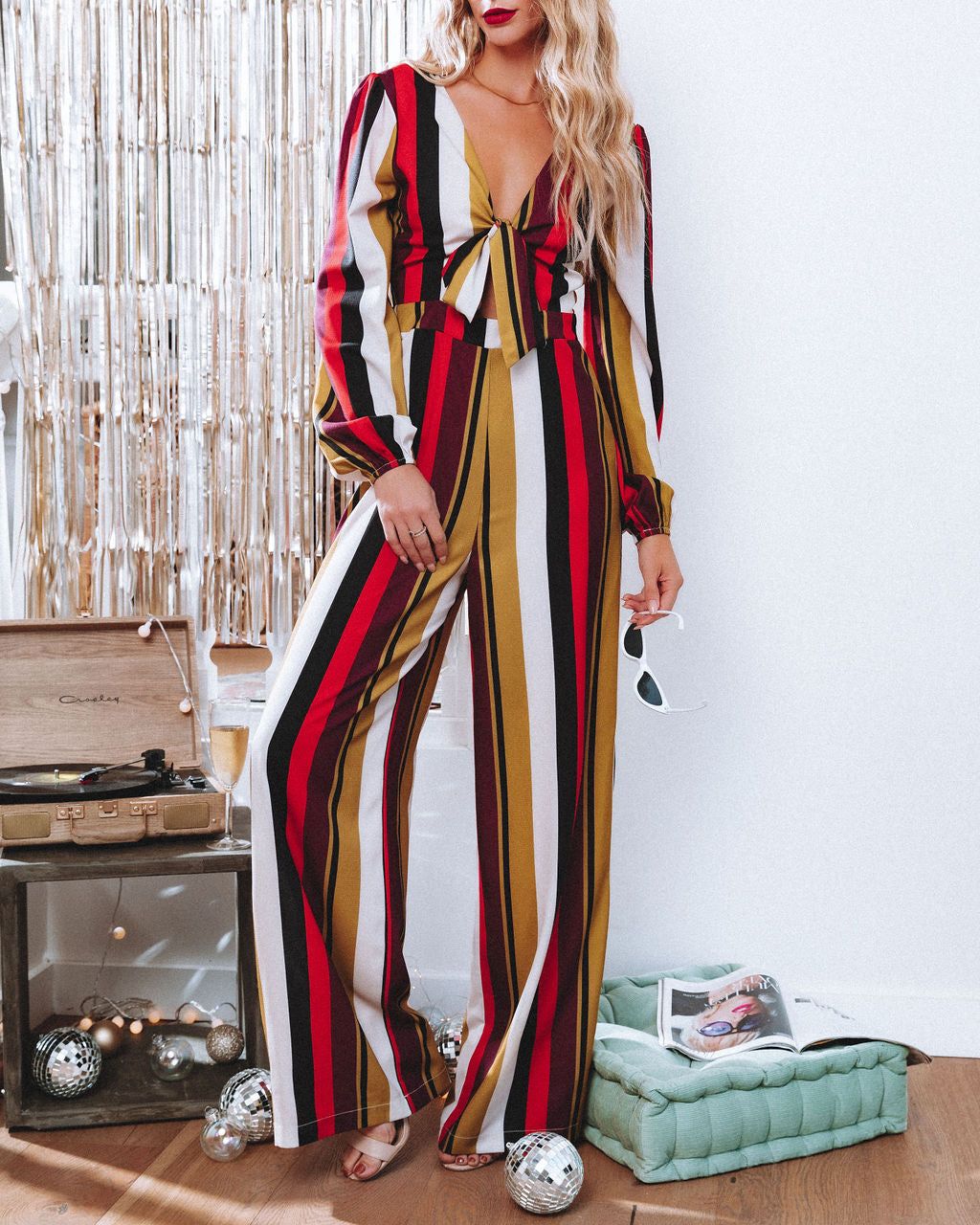 Prunella Striped Tie Front Cutout Jumpsuit - FINAL SALE sold by Vici product image thumbnail 5
