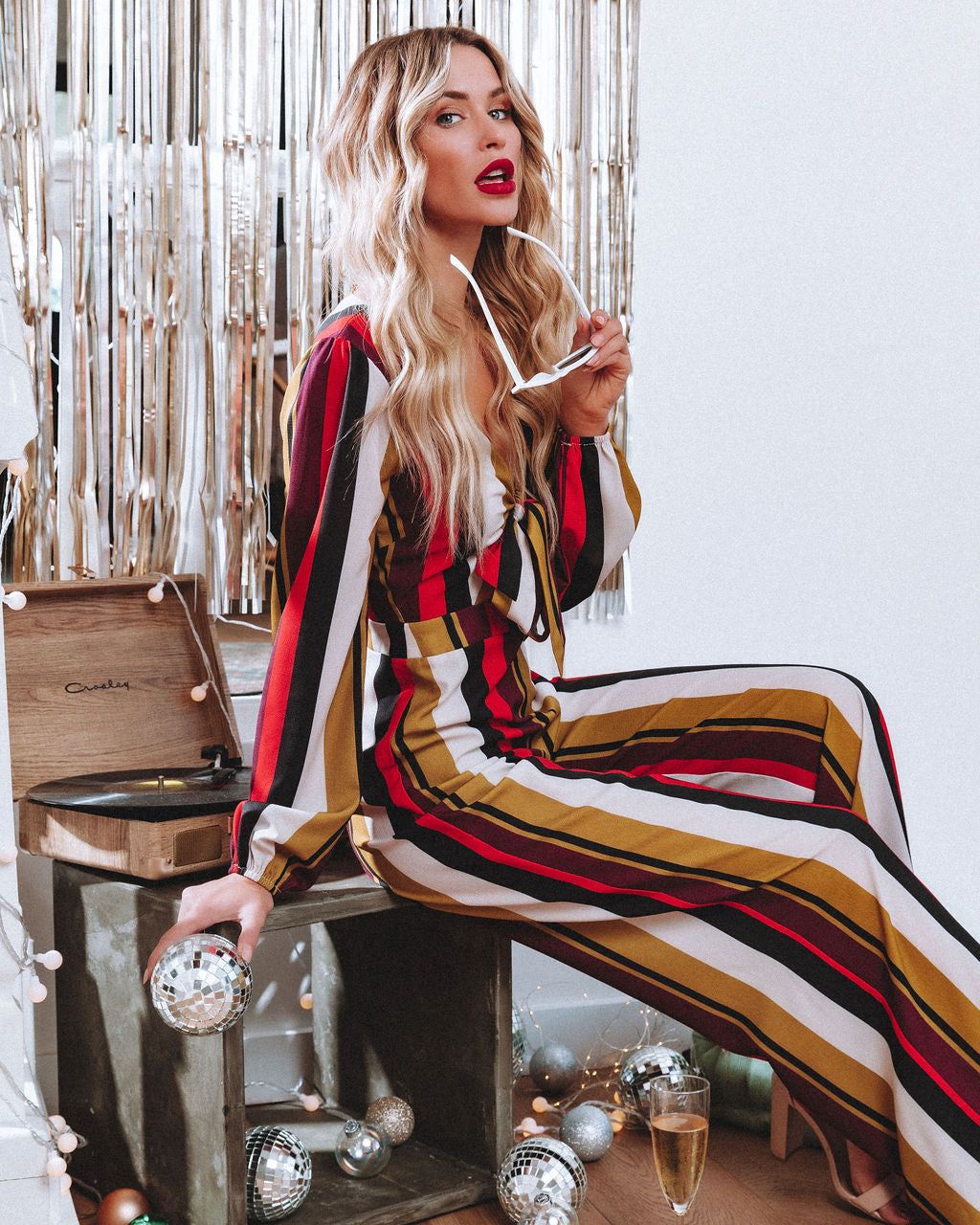 Prunella Striped Tie Front Cutout Jumpsuit - FINAL SALE sold by Vici product image thumbnail 7