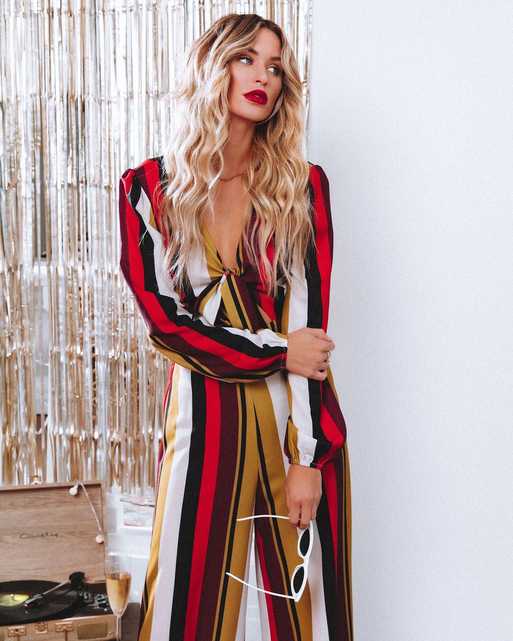 Prunella Striped Tie Front Cutout Jumpsuit - FINAL SALE sold by Vici product image thumbnail 6