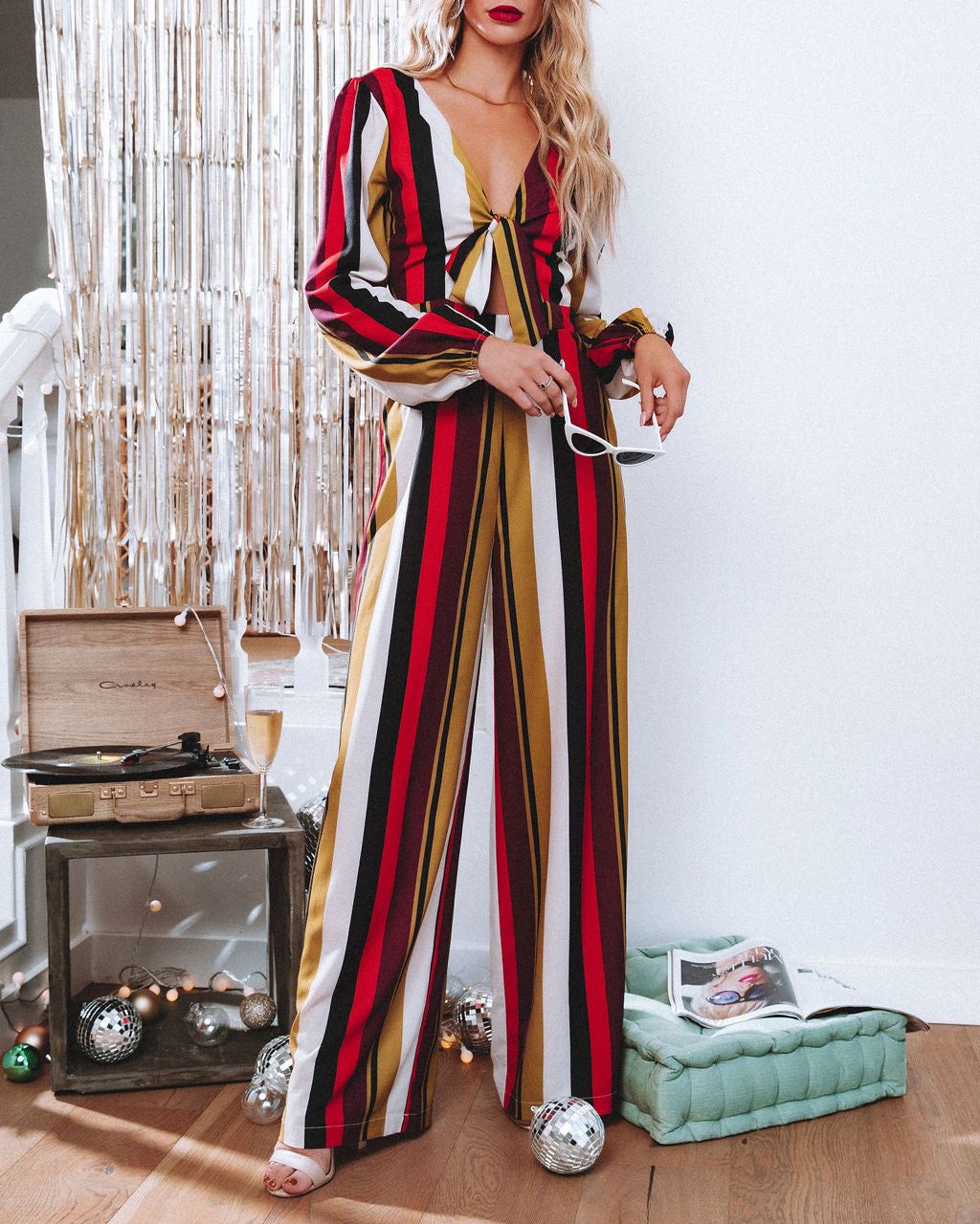 Prunella Striped Tie Front Cutout Jumpsuit - FINAL SALE sold by Vici product image thumbnail 10