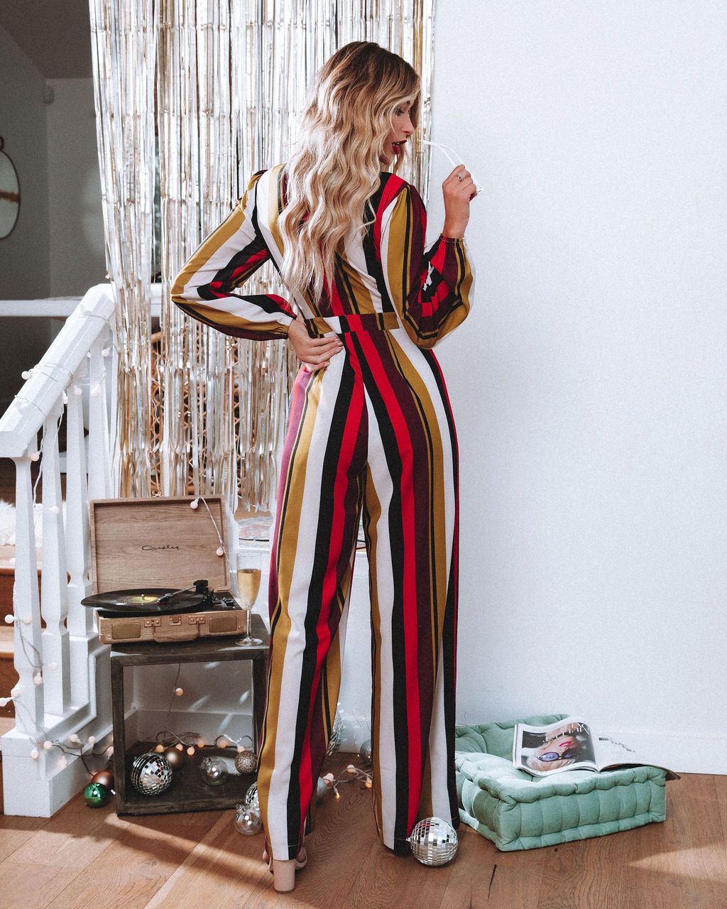 Prunella Striped Tie Front Cutout Jumpsuit - FINAL SALE sold by Vici product image thumbnail 2