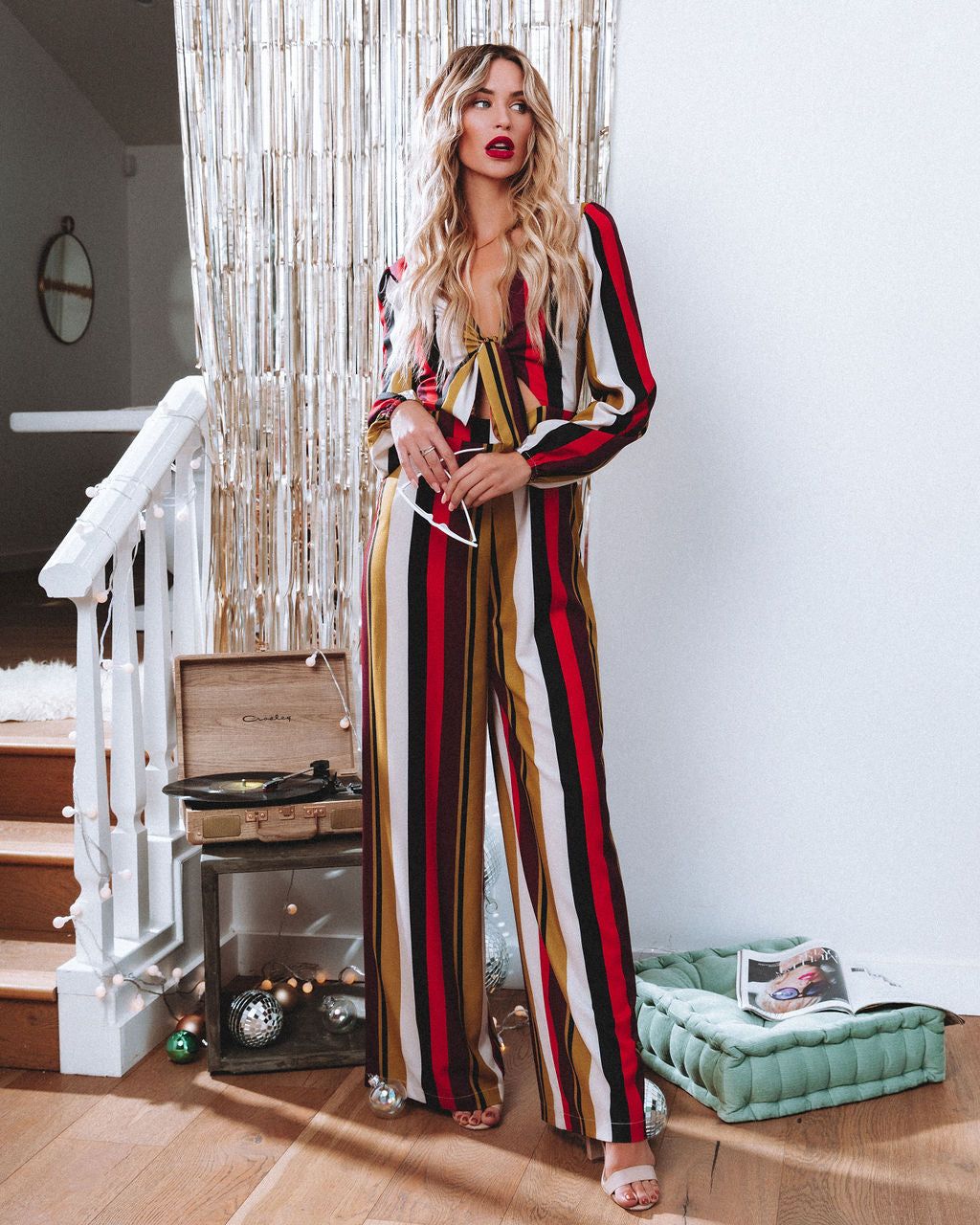 Prunella Striped Tie Front Cutout Jumpsuit - FINAL SALE sold by Vici