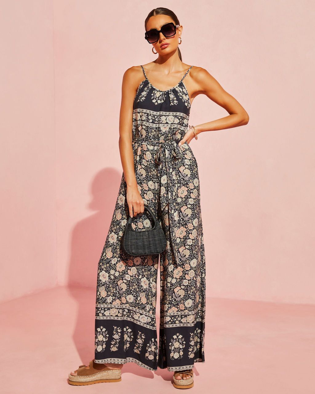 Hewitt Floral Wide Leg Jumpsuit - Black/Multi - FINAL SALE sold by Vici