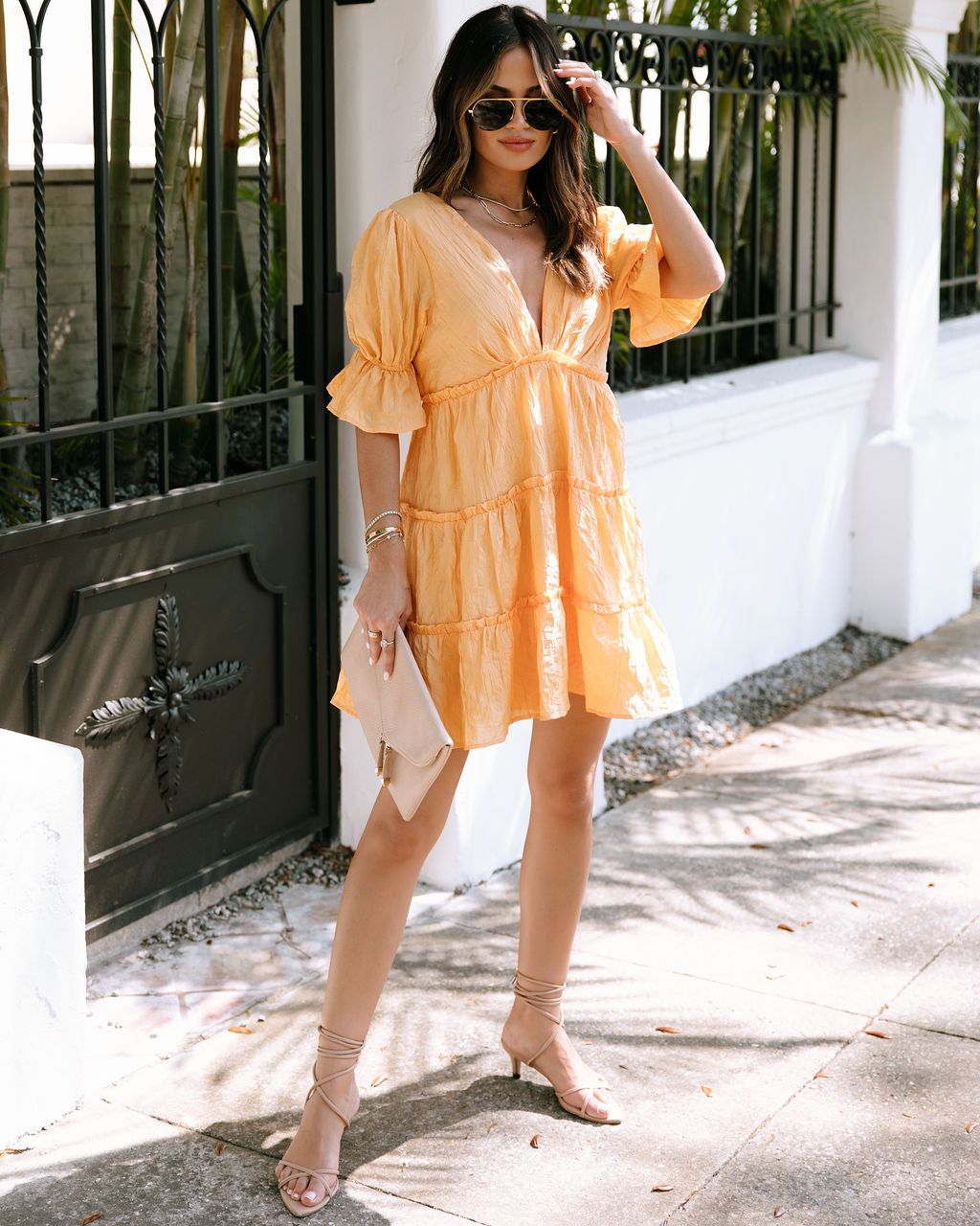 Sana Puff Sleeve Babydoll Dress - Tangerine - FINAL SALE sold by Vici