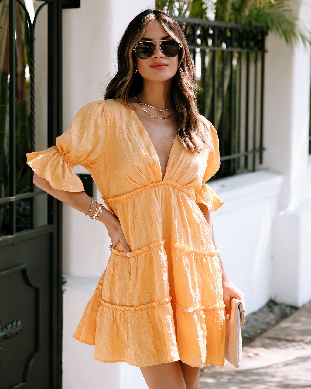 Sana Puff Sleeve Babydoll Dress - Tangerine - FINAL SALE sold by Vici product image thumbnail 7