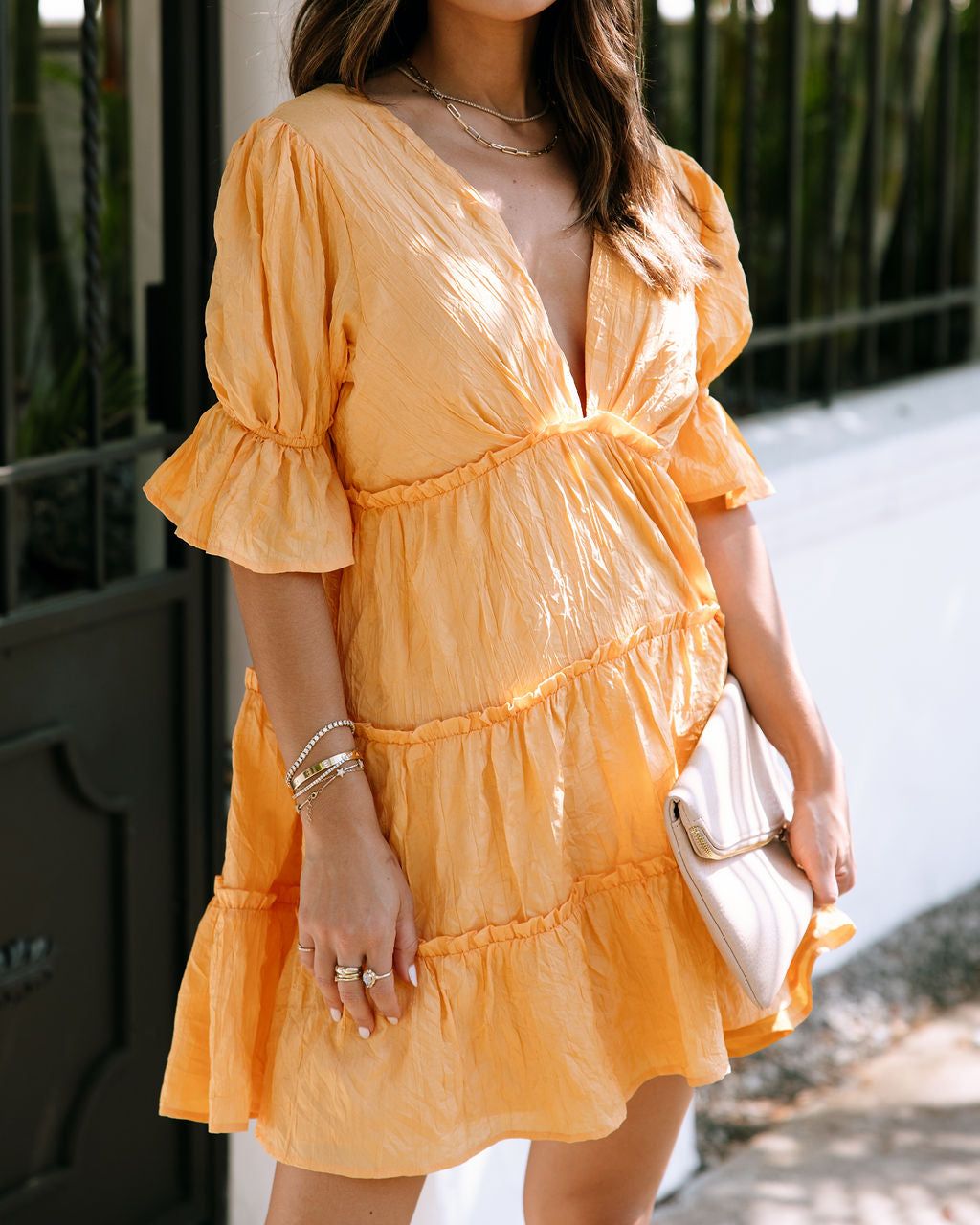 Sana Puff Sleeve Babydoll Dress - Tangerine - FINAL SALE sold by Vici product image thumbnail 2