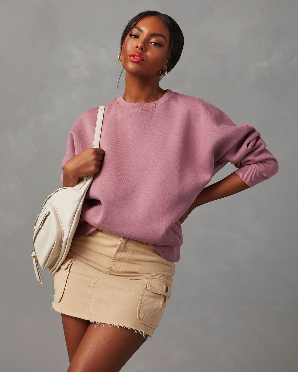 Alden Oversized Crew Neck Sweatshirt - Dusty Purple sold by Vici product image thumbnail 5