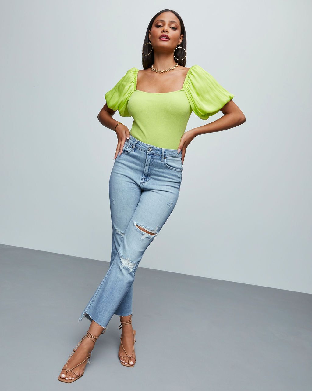 Candice Puff Sleeve Crop Top - Lime - FINAL SALE sold by Vici product image thumbnail 6