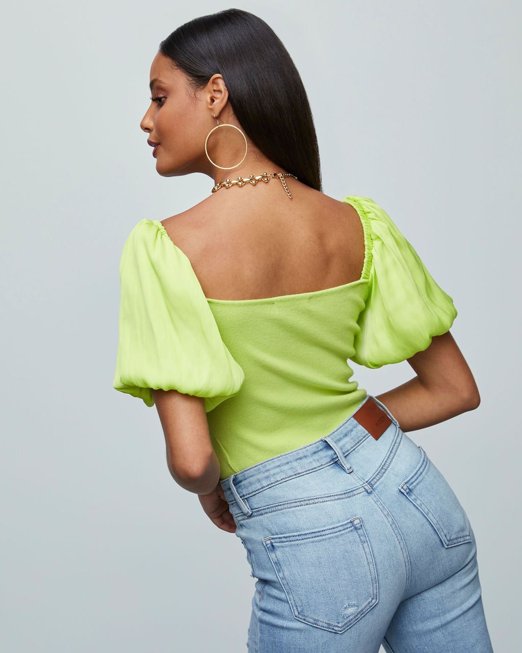 Candice Puff Sleeve Crop Top - Lime - FINAL SALE sold by Vici product image thumbnail 2