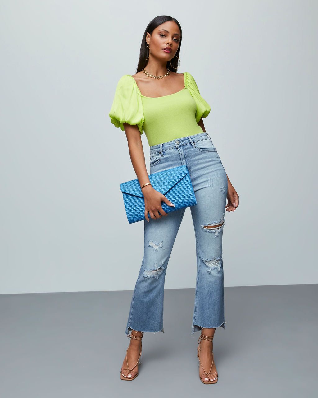 Candice Puff Sleeve Crop Top - Lime - FINAL SALE sold by Vici