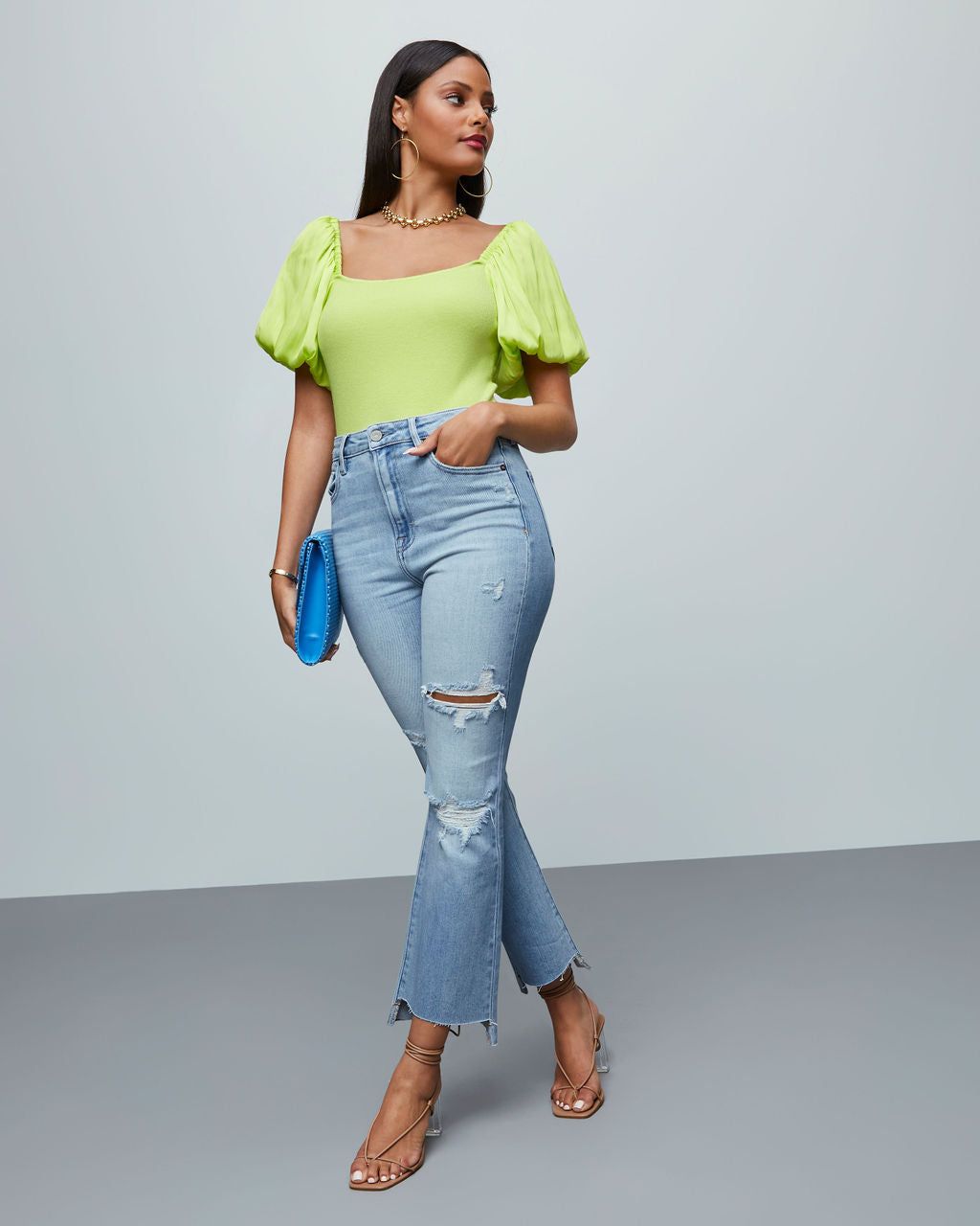 Candice Puff Sleeve Crop Top - Lime - FINAL SALE sold by Vici product image thumbnail 7