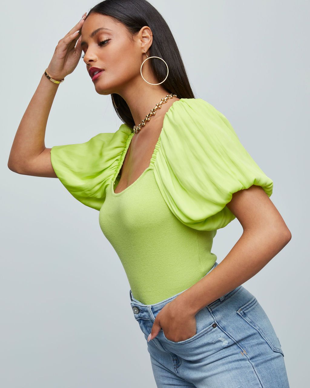 Candice Puff Sleeve Crop Top - Lime - FINAL SALE sold by Vici product image thumbnail 4