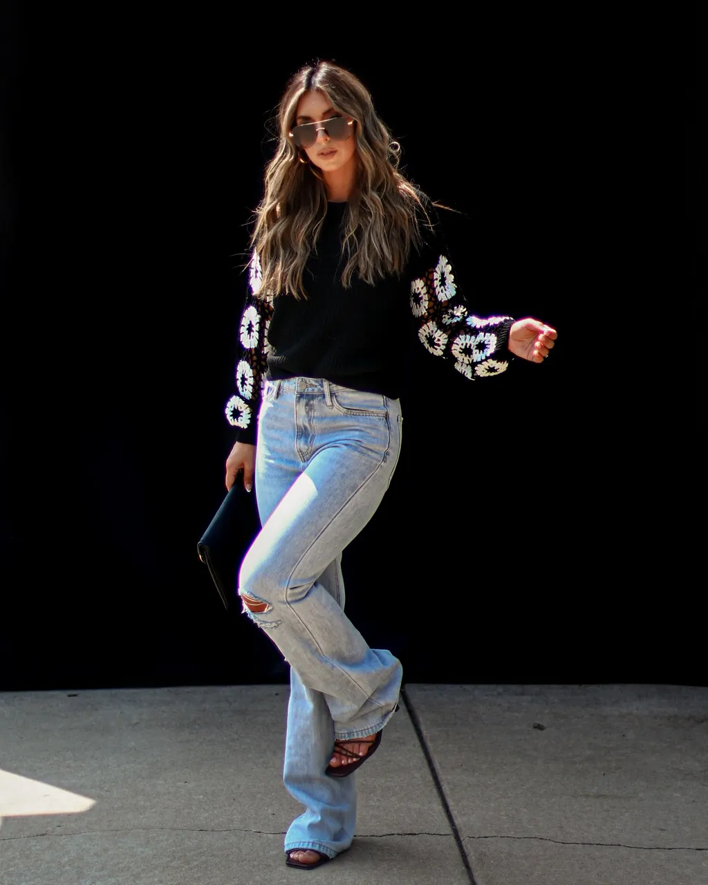 Dark Daisies Crochet Pullover Sweater sold by Vici product image thumbnail 2