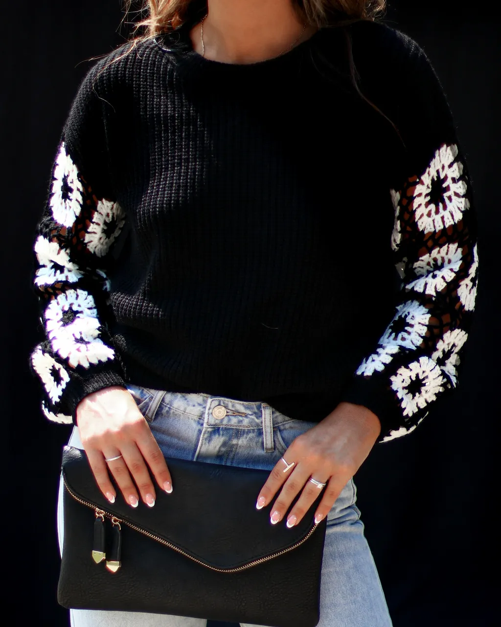 Dark Daisies Crochet Pullover Sweater sold by Vici product image thumbnail 3
