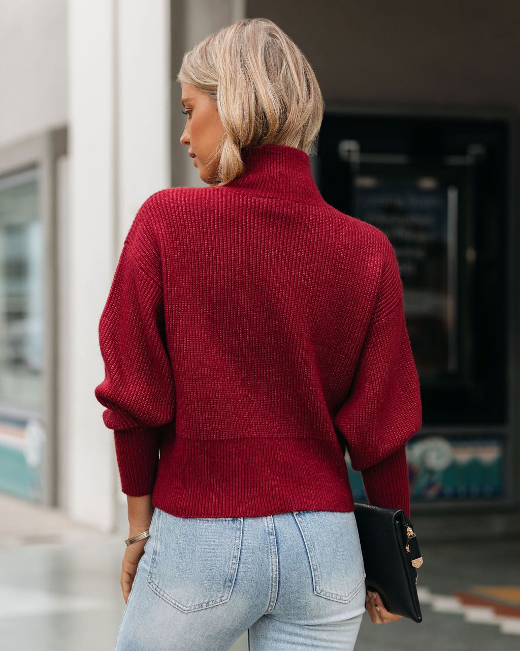 Small Town Mock Neck Knit Sweater - Wine - FINAL SALE sold by Vici product image thumbnail 2